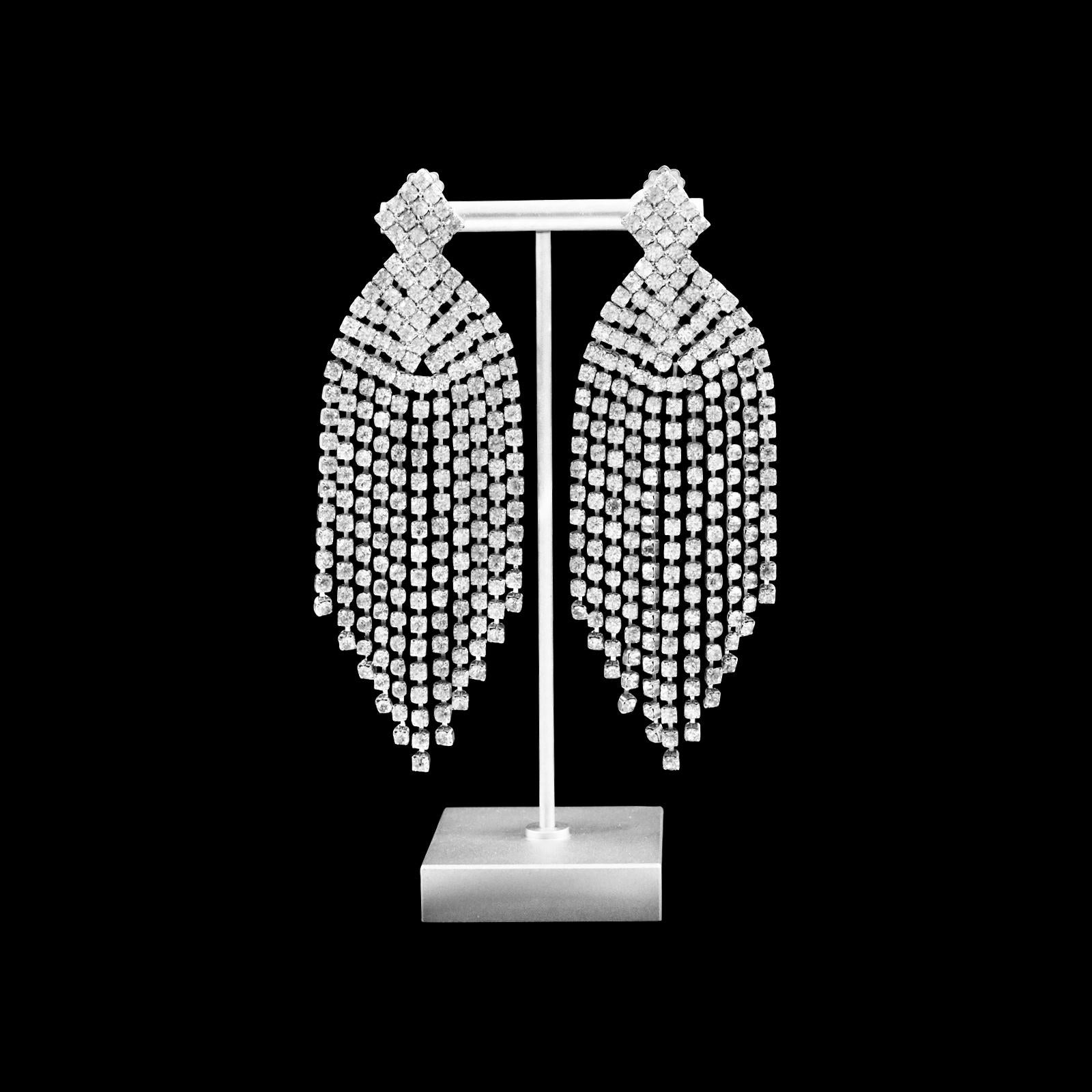Vintage Diamante Fringe Dangling Waterfall Earrings, Circa 1980s For Sale 2