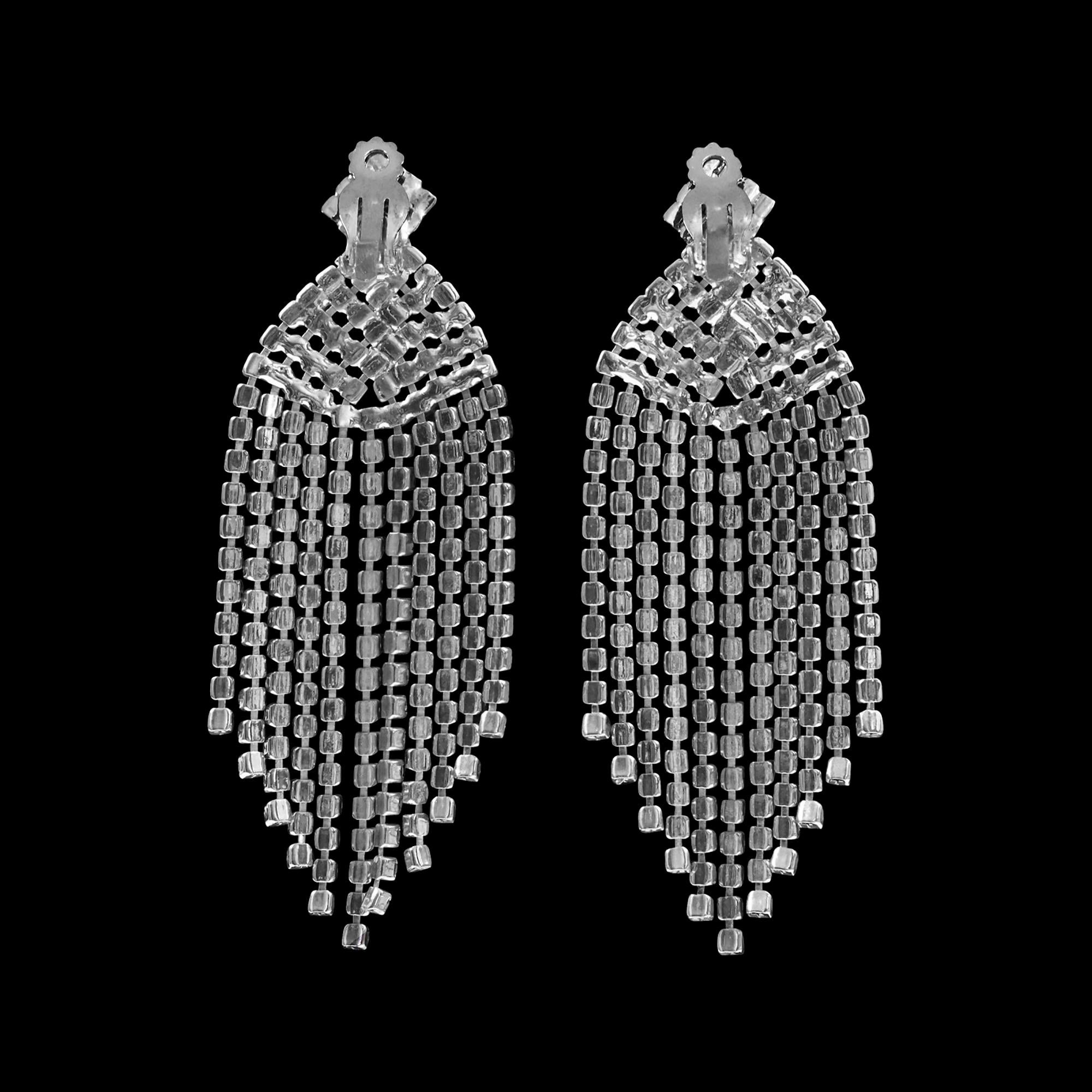 Vintage Diamant-Fringe baumelnde Wasserfall-Ohrringe mit Fransen, ca. 1980er Jahre im Angebot 4
