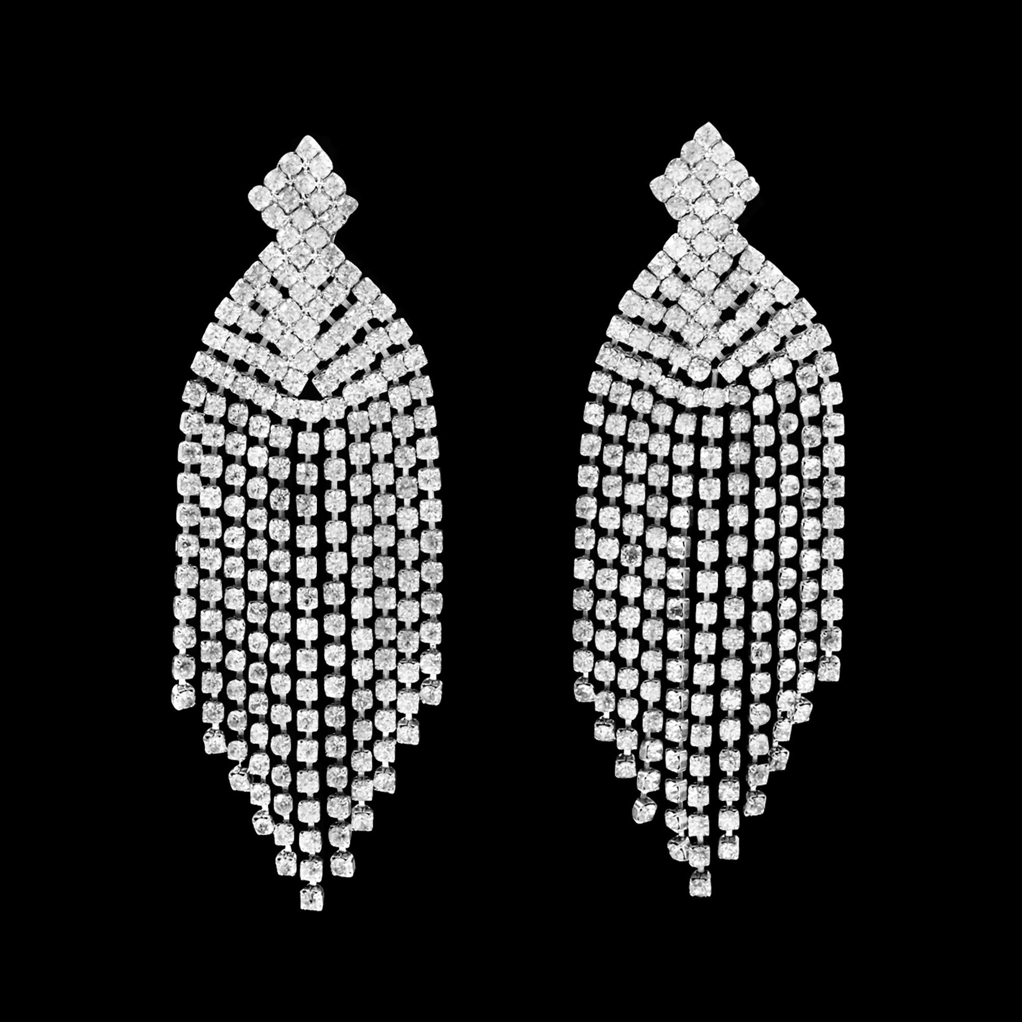 Vintage Diamant-Fringe baumelnde Wasserfall-Ohrringe mit Fransen, ca. 1980er Jahre im Angebot 3