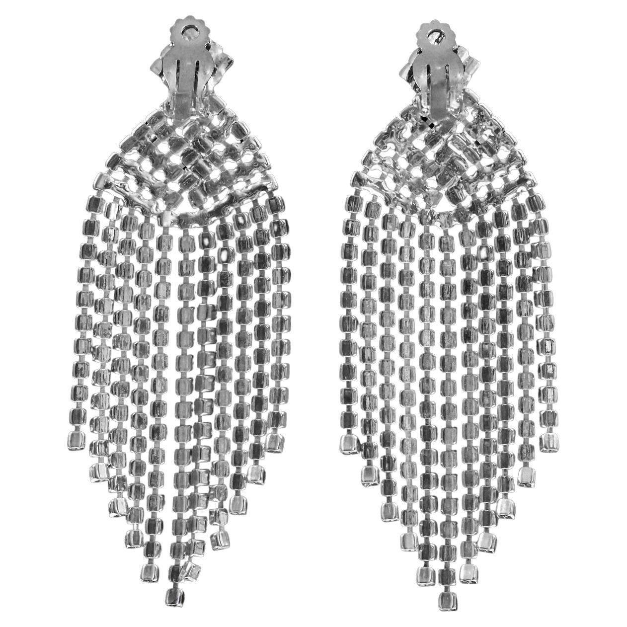 Vintage Diamante Fringe Dangling Waterfall Earrings, Circa 1980s For Sale 4