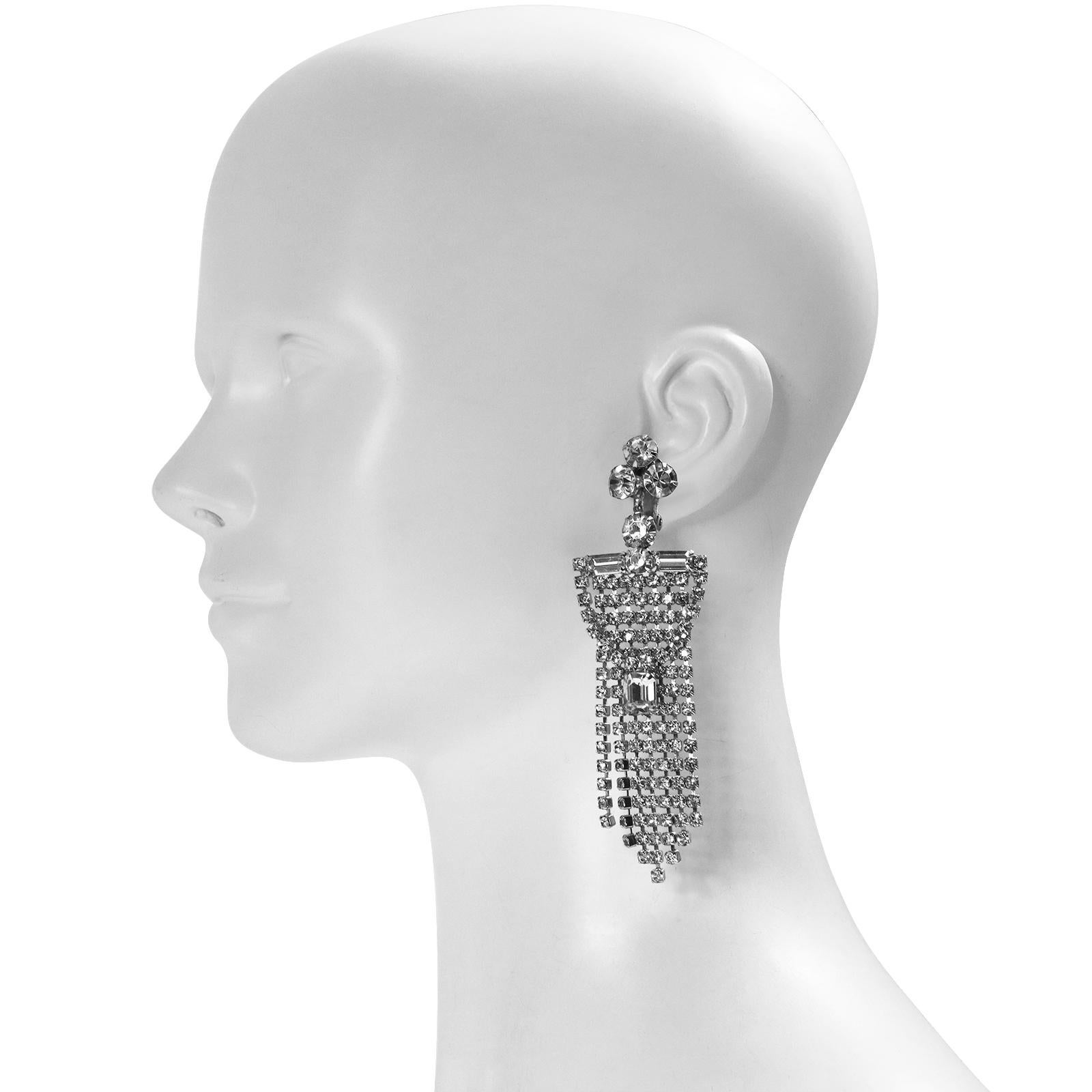 Modern Vintage Diamante Fringe Waterfall Earrings, Circa 1960s For Sale