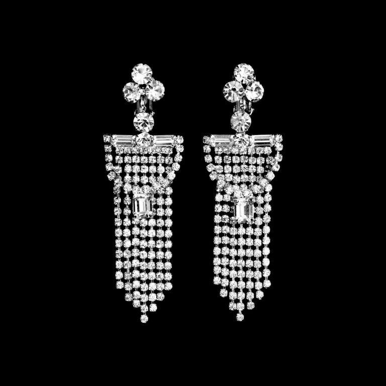 Vintage Diamante Fringe Waterfall Earrings, Circa 1960s For Sale at 1stDibs