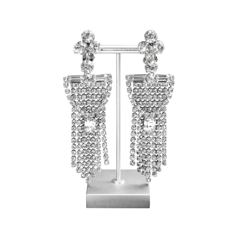 Vintage Diamante Fringe Waterfall Earrings, Circa 1960s For Sale at 1stDibs