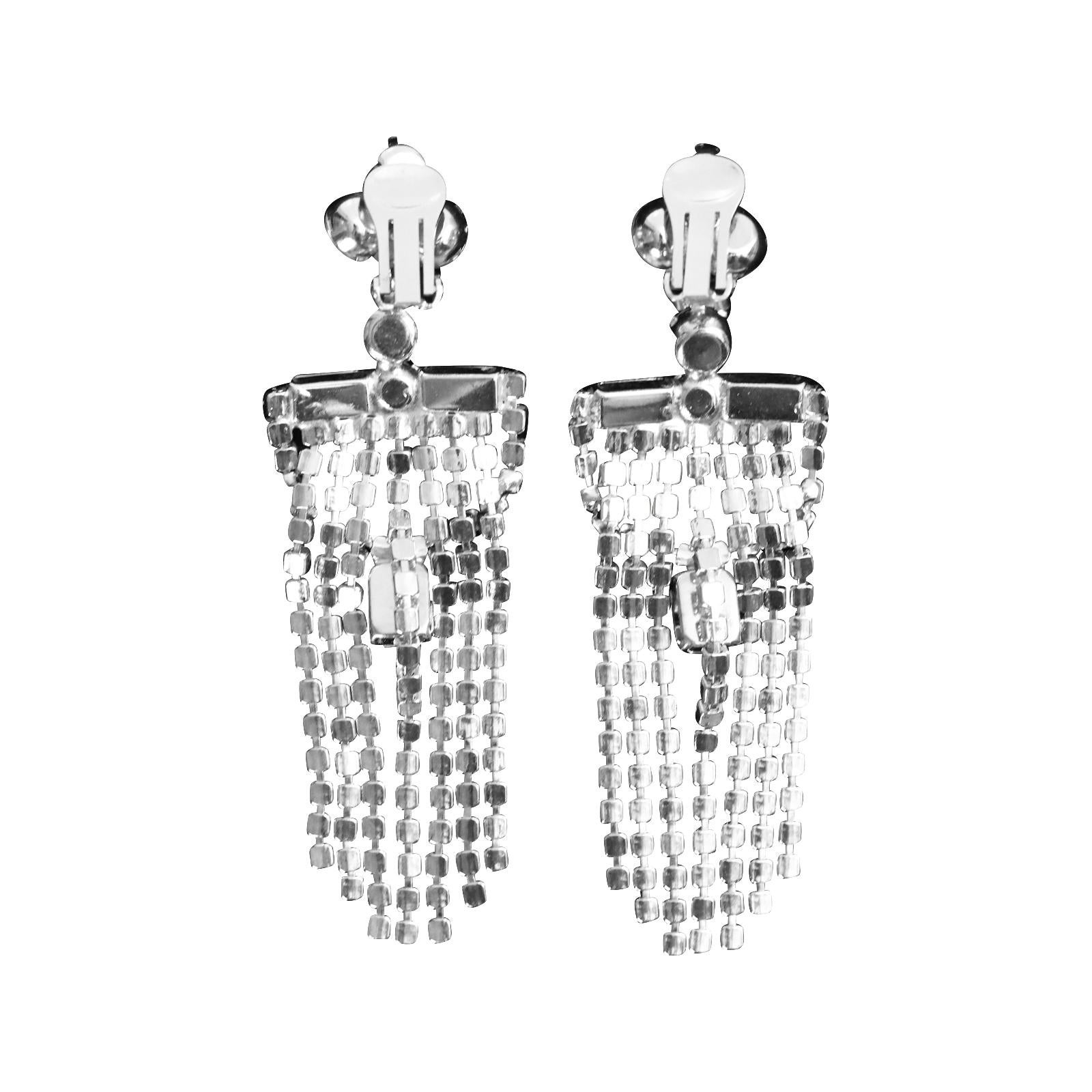 Vintage Diamante Fringe Waterfall Earrings, Circa 1960s For Sale 2