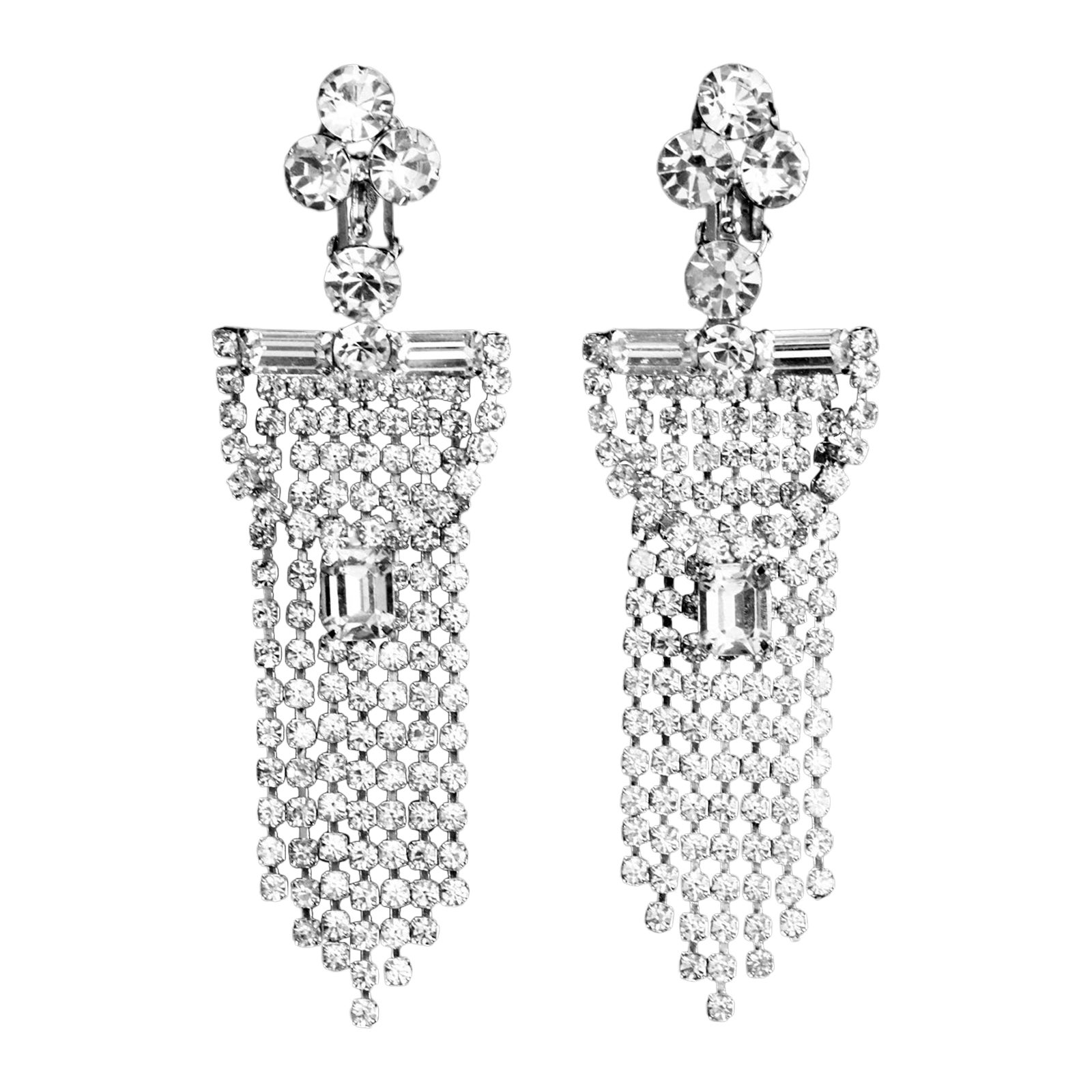 Pendientes vintage en cascada con flecos de diamantes, circa años 60