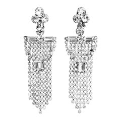 Vintage Diamante Fringe Waterfall Earrings, Circa 1960s