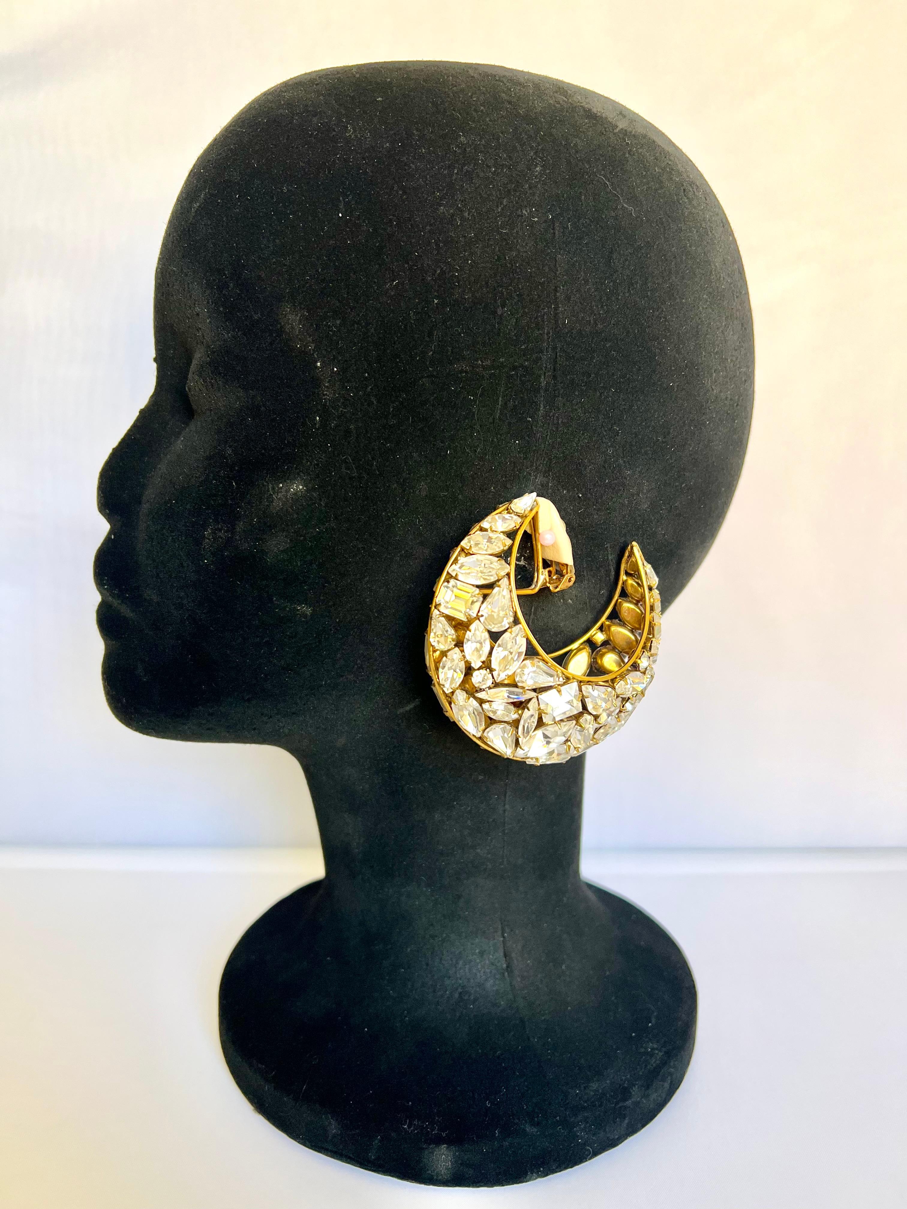 Women's Vintage Diamante Half Moon Earring by Iradj Moini for Oscar de La Renta