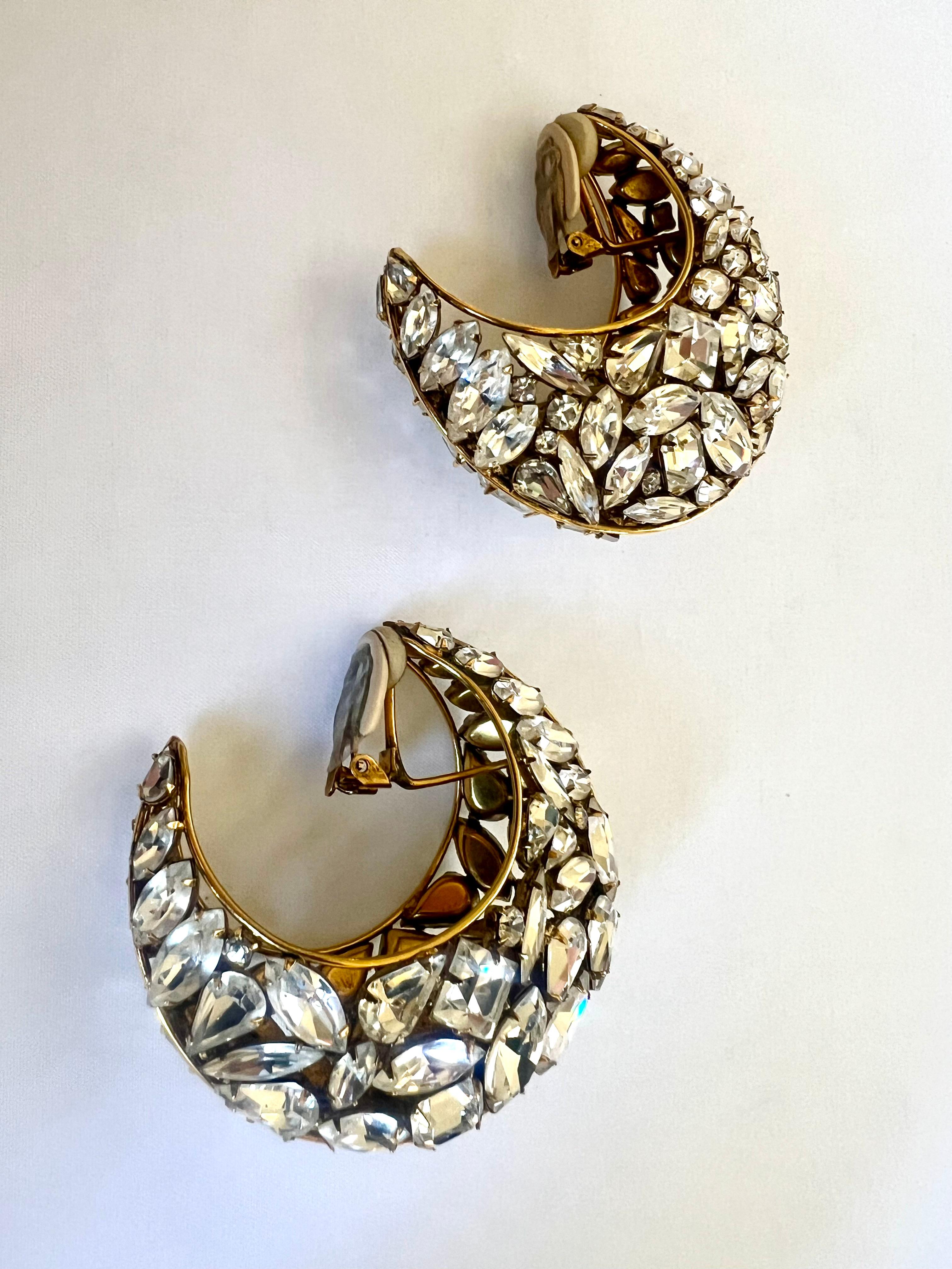 Vintage Diamante Half Moon Earring by Iradj Moini for Oscar de La Renta 2