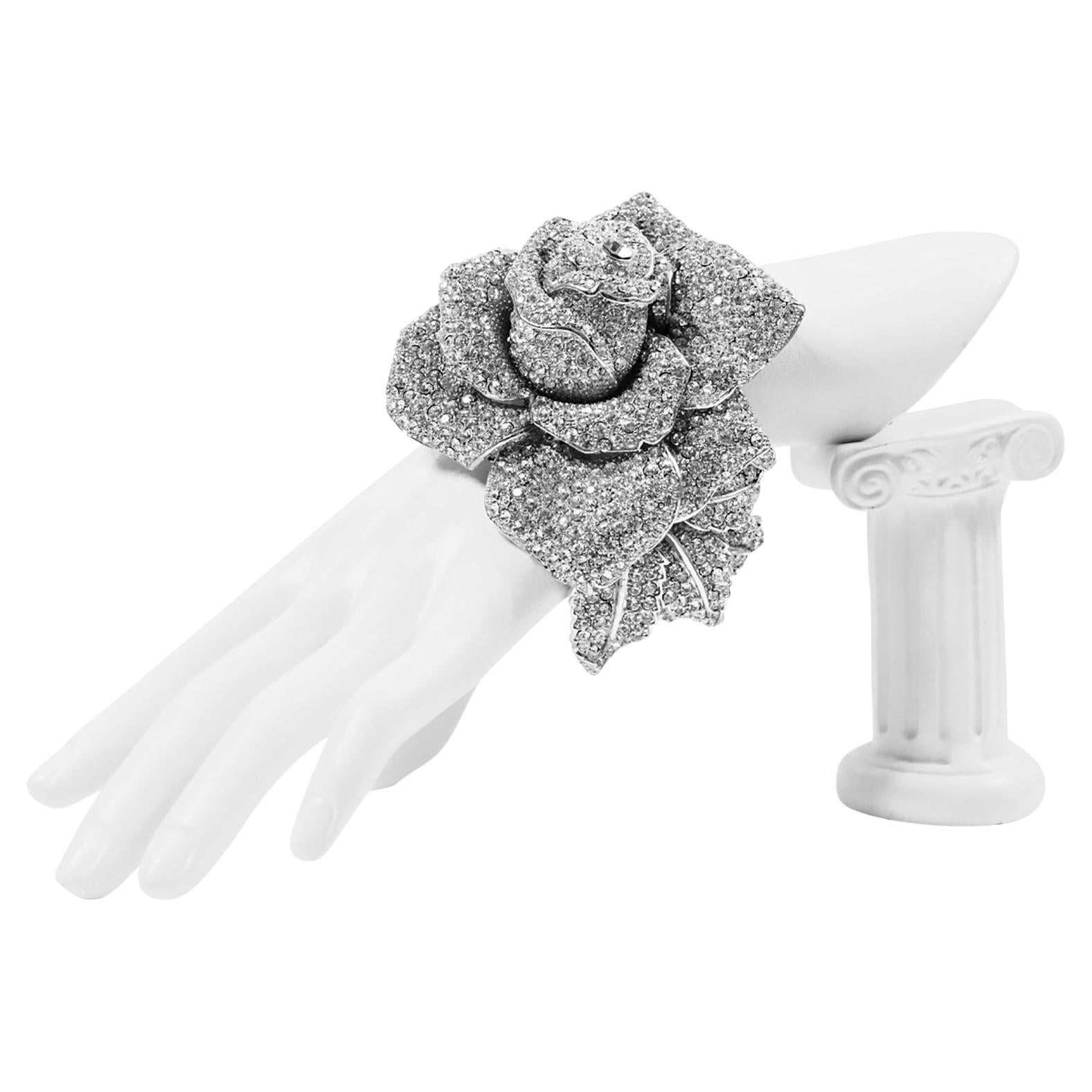 Brazalete Clamper Vintage Diamante Rosa Grande Circa Años 90 en venta