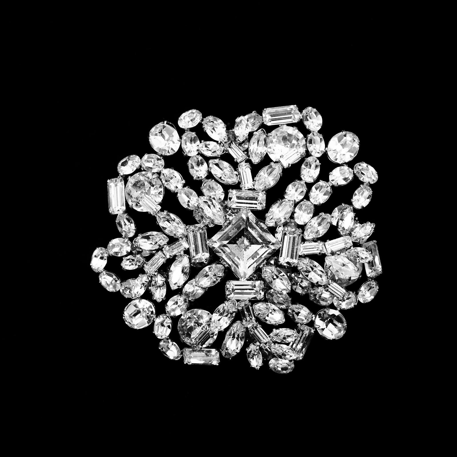 Vintage Diamante Large Round Brooch, circa 1960s 1