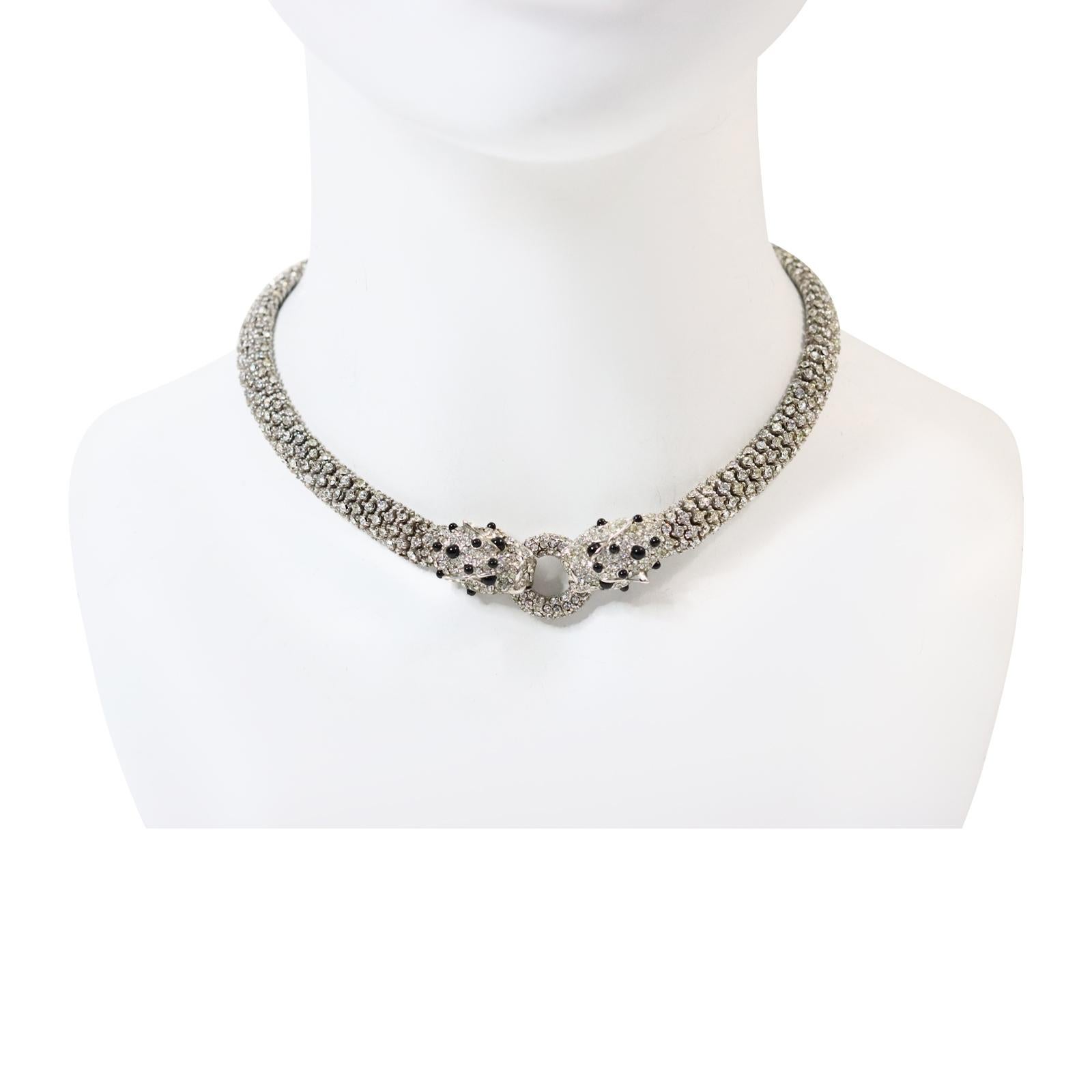 Vintage Diamante Pave Panther Necklace Circa 1980s In Good Condition For Sale In New York, NY