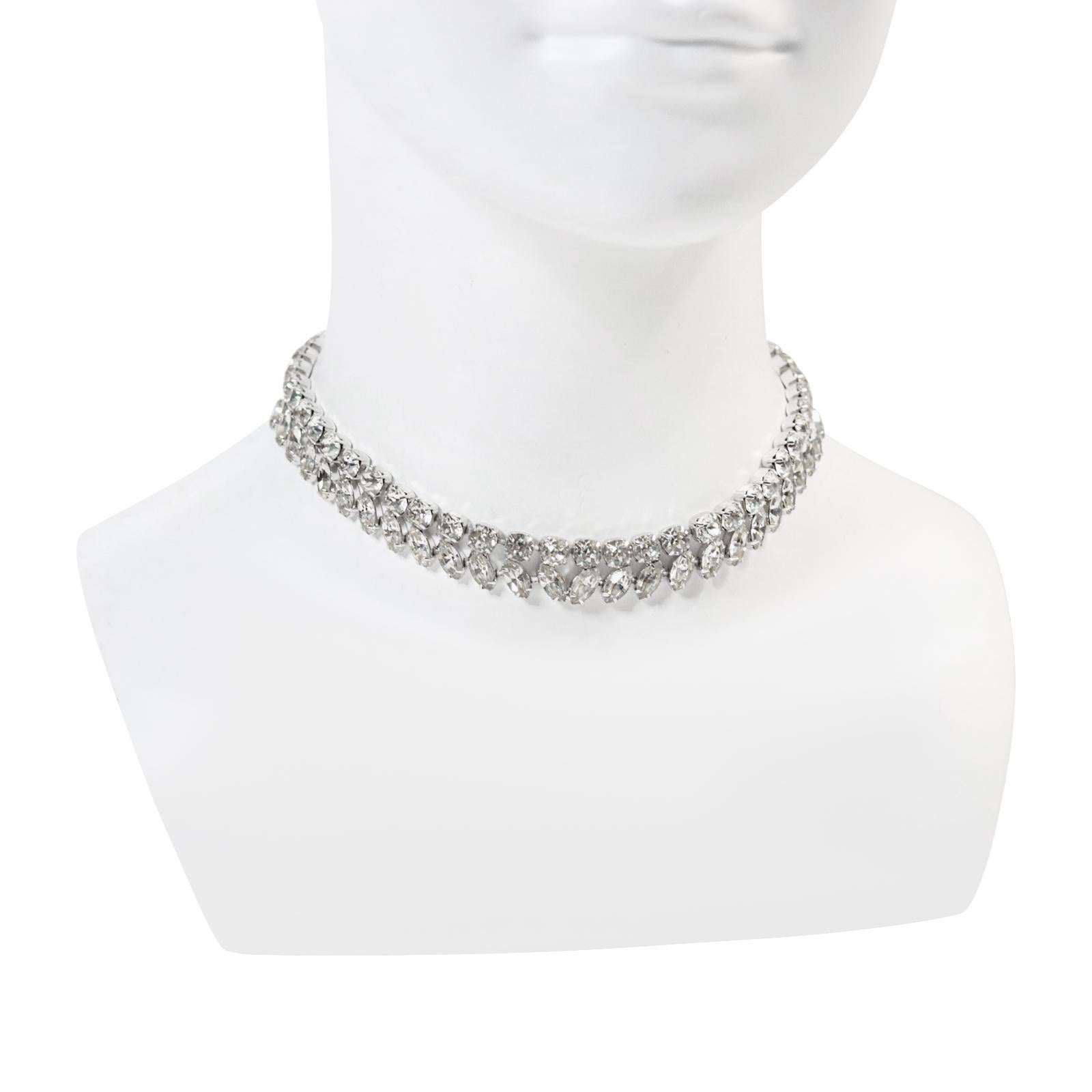 Vintage Diamante Pear and Round Cut Choker Circa 1960s In Good Condition For Sale In New York, NY