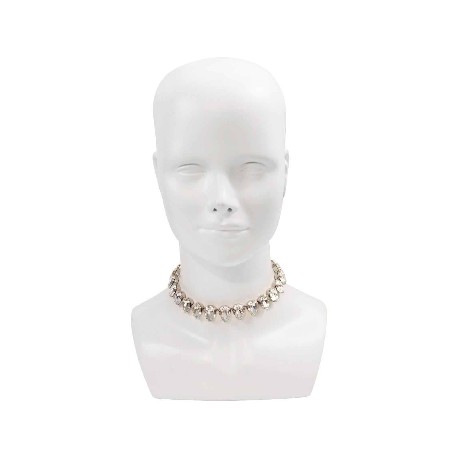 Modern Vintage Rhinestone Diamante Pear Shape Choker Circa 1980s For Sale