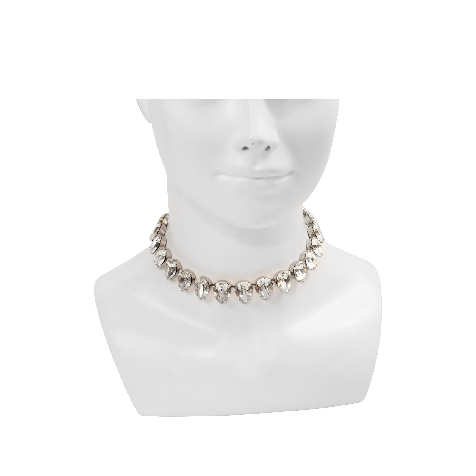 Vintage Rhinestone Diamante Pear Shape Choker Circa 1980s In Good Condition For Sale In New York, NY