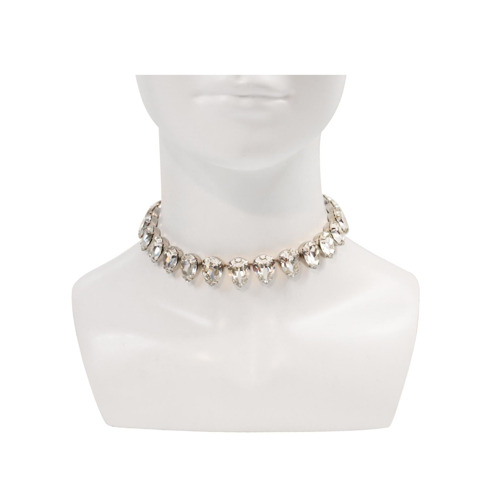 Women's or Men's Vintage Rhinestone Diamante Pear Shape Choker Circa 1980s For Sale