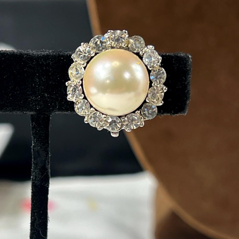 Vintage Diamanté Pearl Costume Jewelry Clip Earrings at 1stDibs