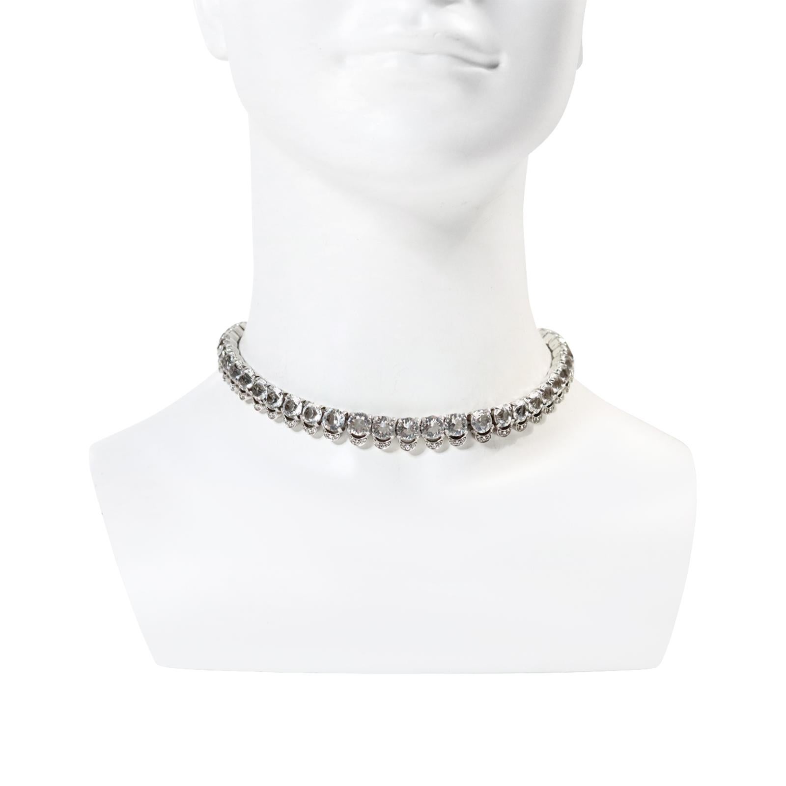 Vintage Diamante Round Shape With Pave Choker Necklace Circa 1980s For Sale 2
