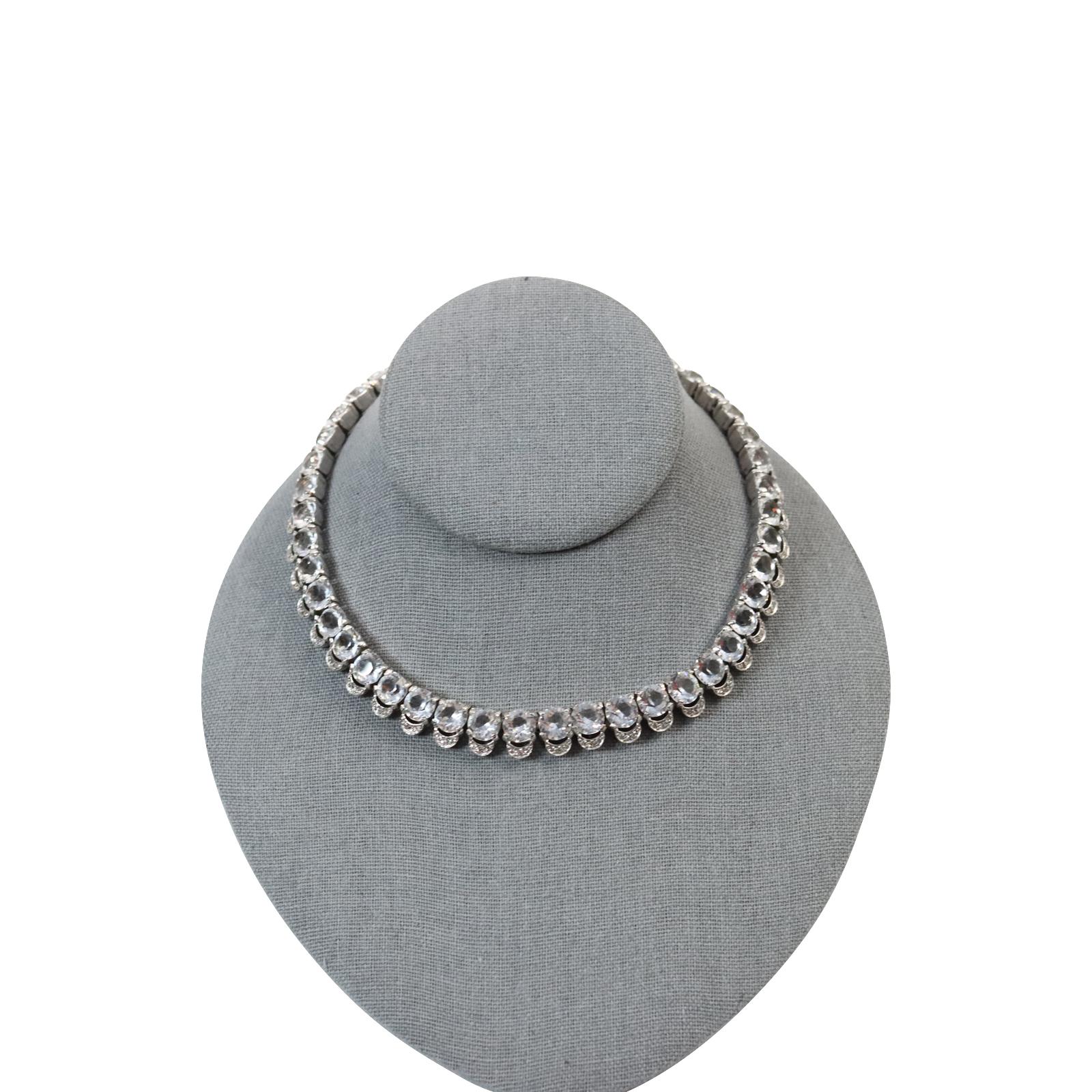 Vintage Diamante Round Shape With Pave Choker Necklace Circa 1980s For Sale 8