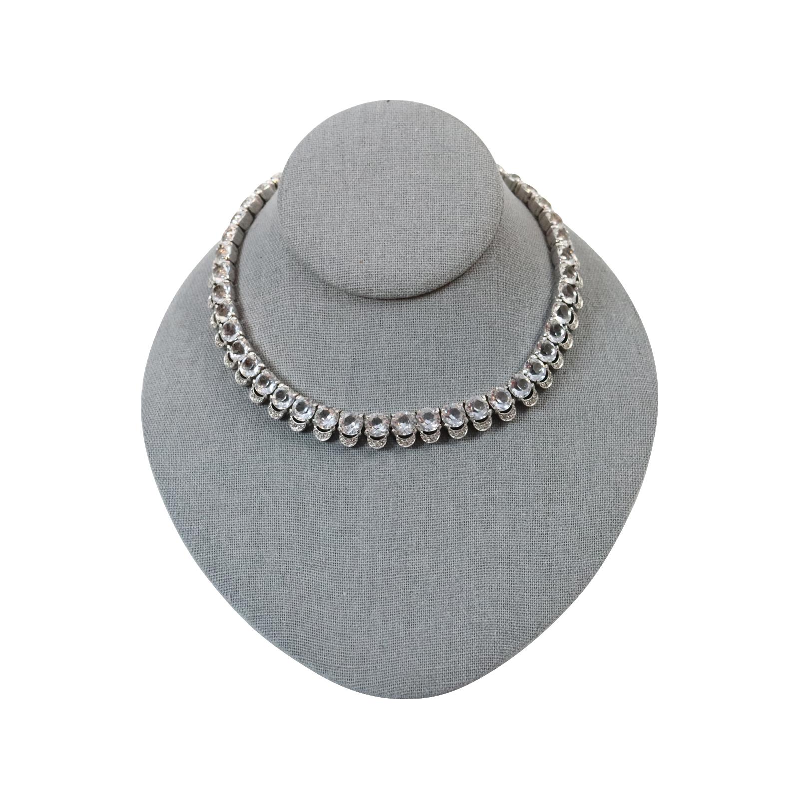 Vintage Diamante Round Shape With Pave Choker Necklace Circa 1980s For Sale 9