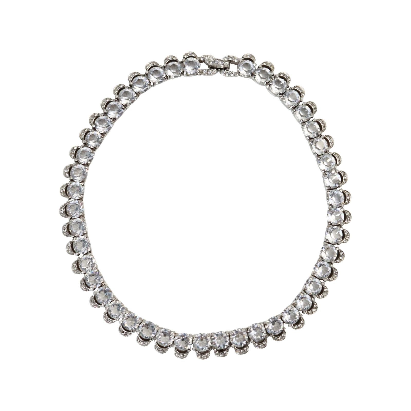 Vintage Diamante Round Shape With Pave Choker Necklace Circa 1980s For Sale 4