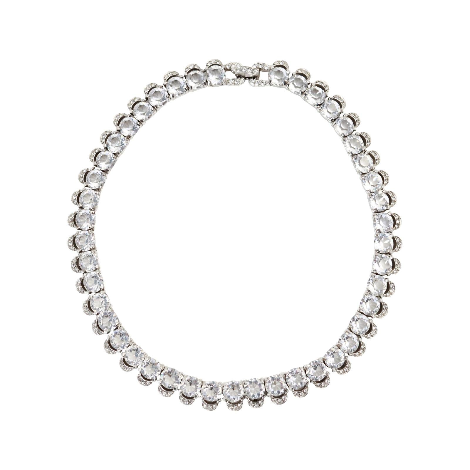 Vintage Diamante Round Shape With Pave Choker Necklace Circa 1980s For Sale 5