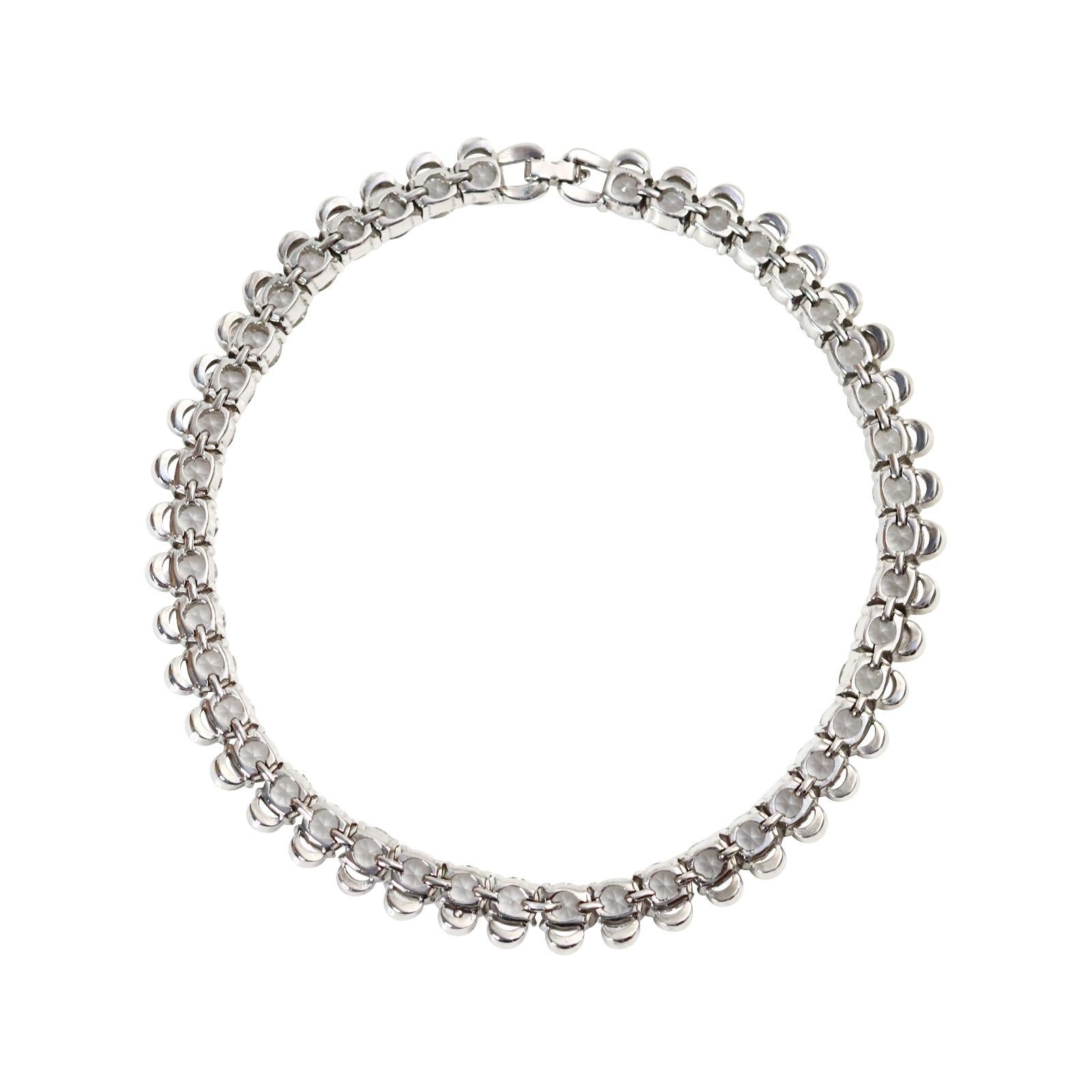 Vintage Diamante Round Shape With Pave Choker Necklace Circa 1980s For Sale 6