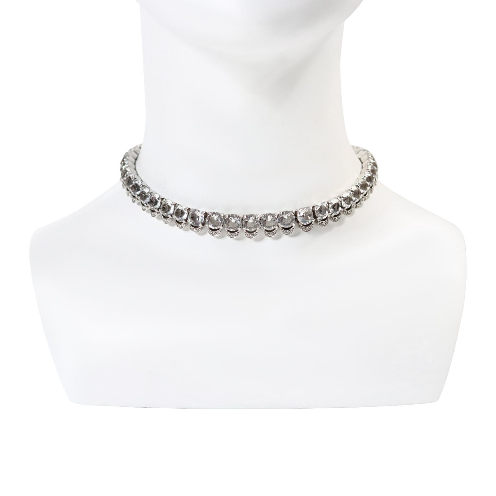 Vintage Diamante Round Shape With Pave Choker Necklace Circa 1980s In Good Condition For Sale In New York, NY