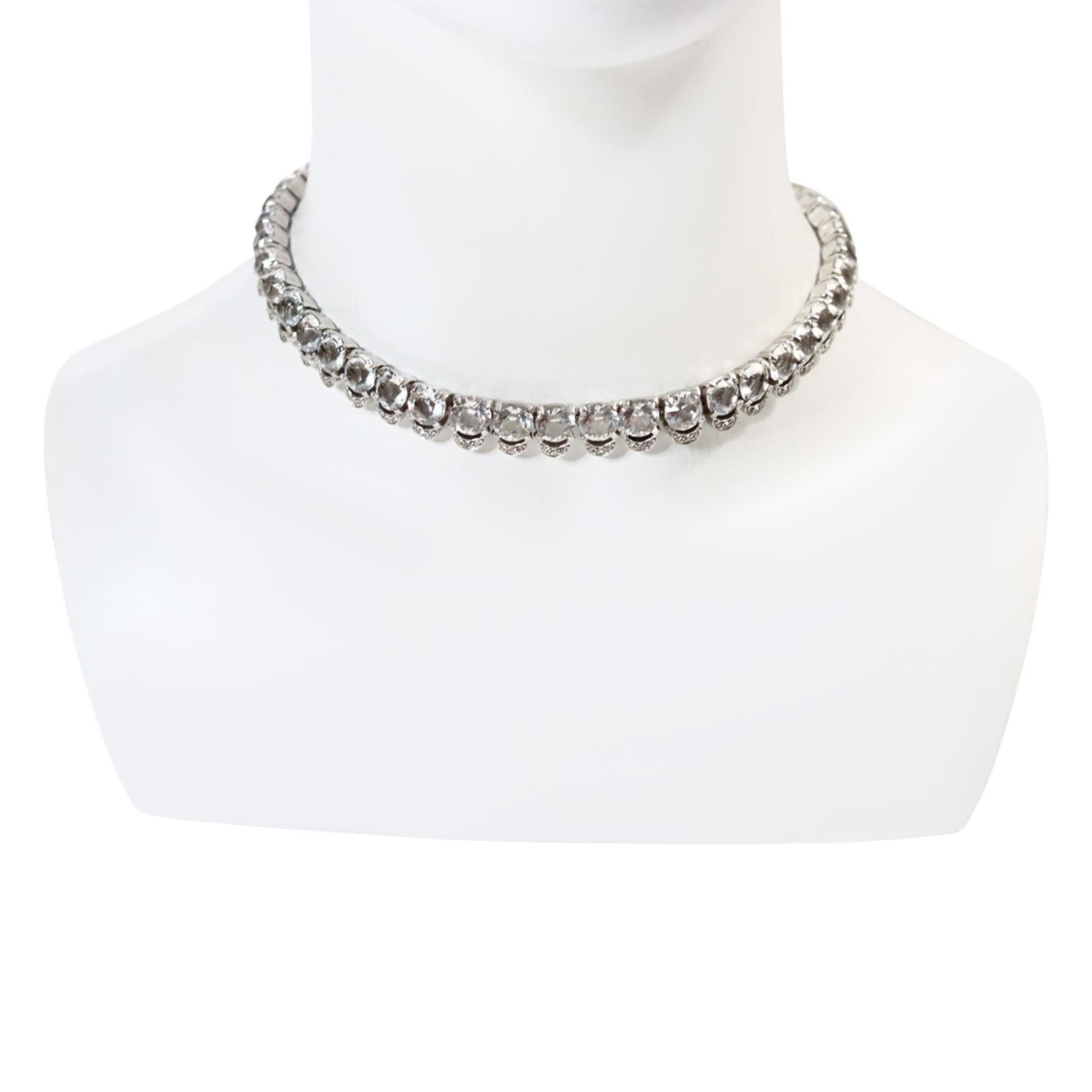 Women's or Men's Vintage Diamante Round Shape With Pave Choker Necklace Circa 1980s For Sale