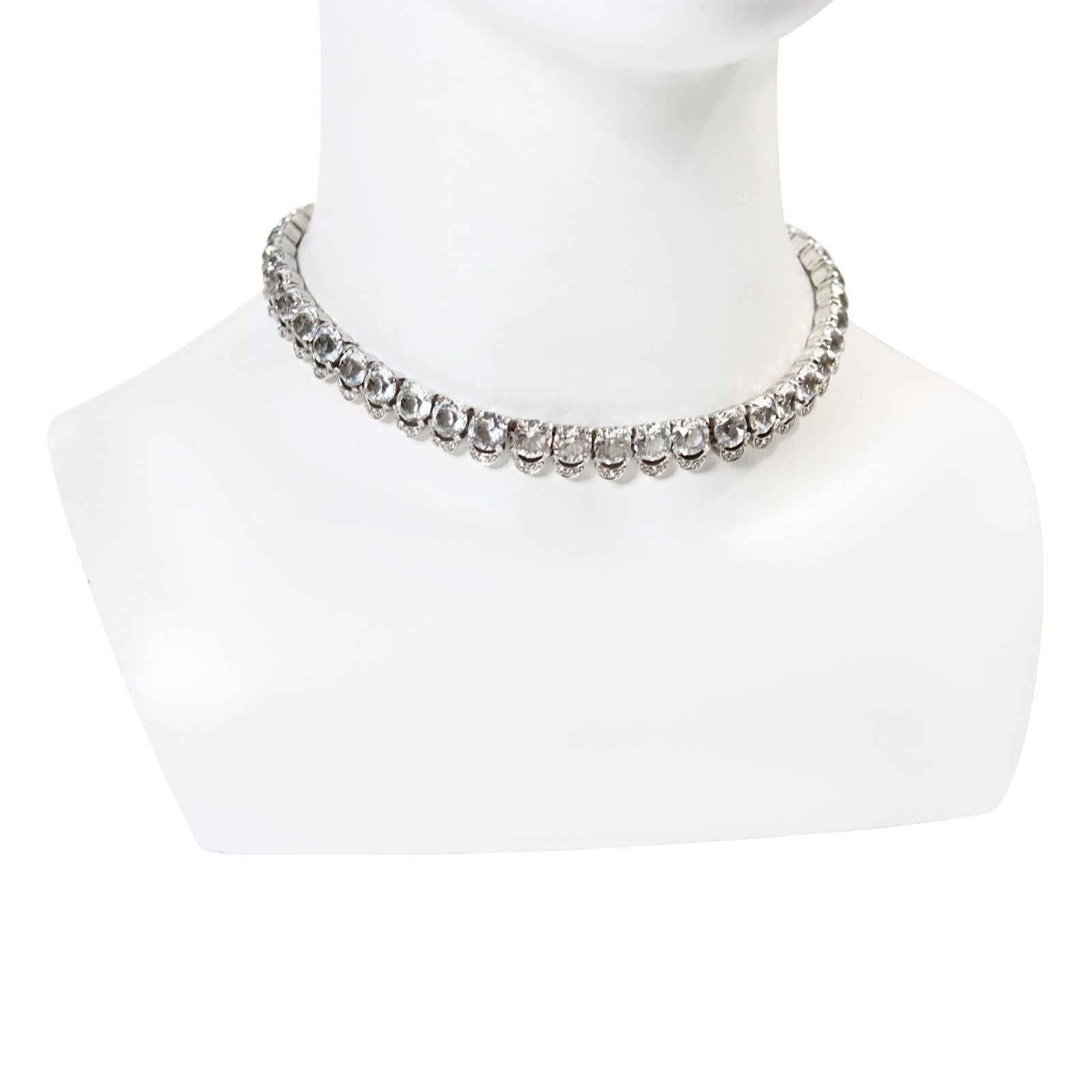 Vintage Diamante Round Shape With Pave Choker Necklace Circa 1980s For Sale 1