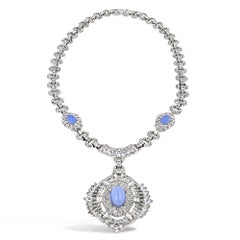 Vintage 1960s Diamante and Blue Cabochon Pendant Necklace