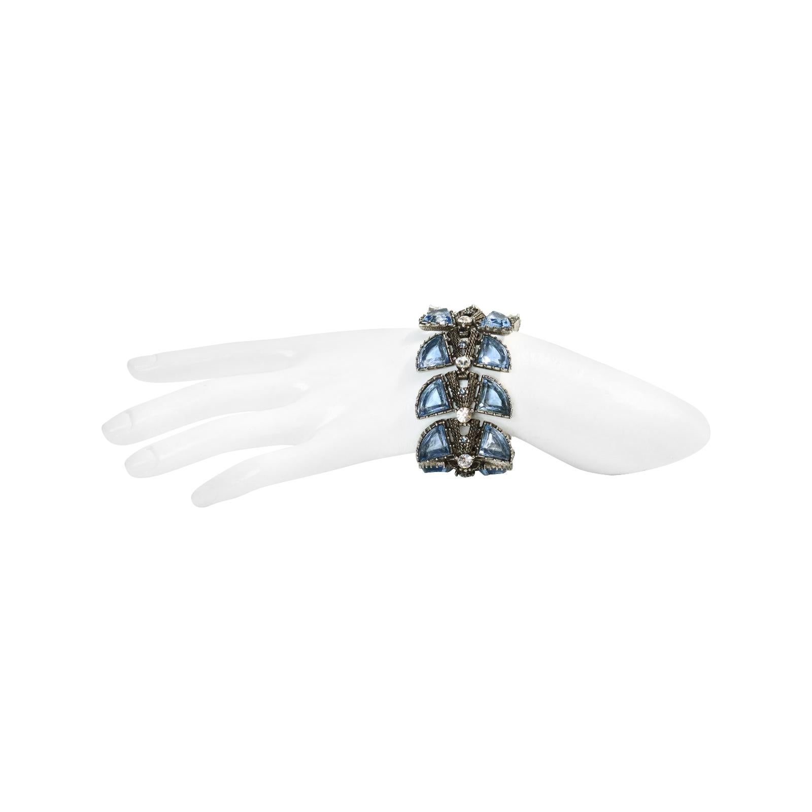 Women's or Men's Vintage Diamate Blue Glass Japanned Bracelet, circa 1980s For Sale