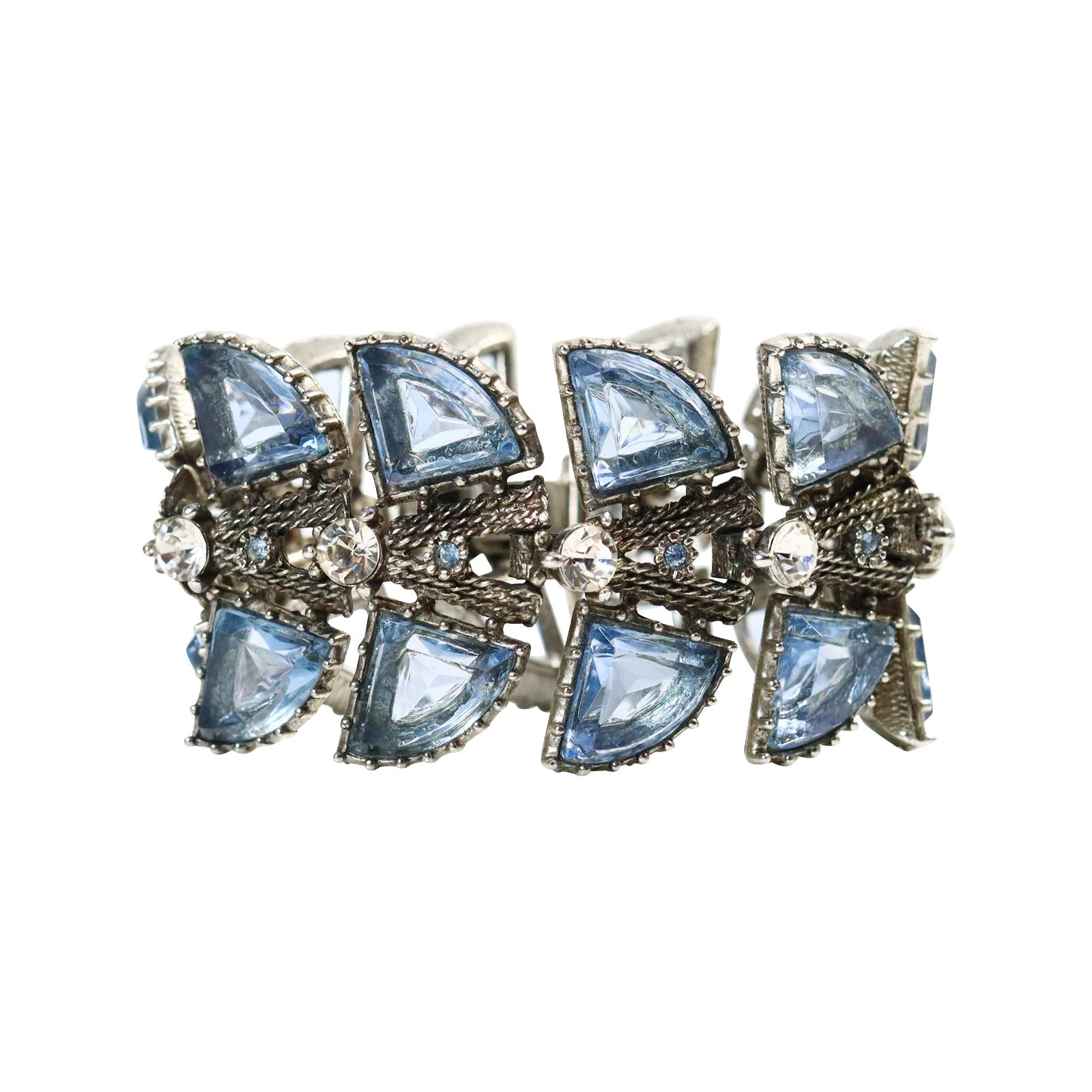 Vintage Diamate Blue Glass Japanned Bracelet, circa 1980s For Sale 1