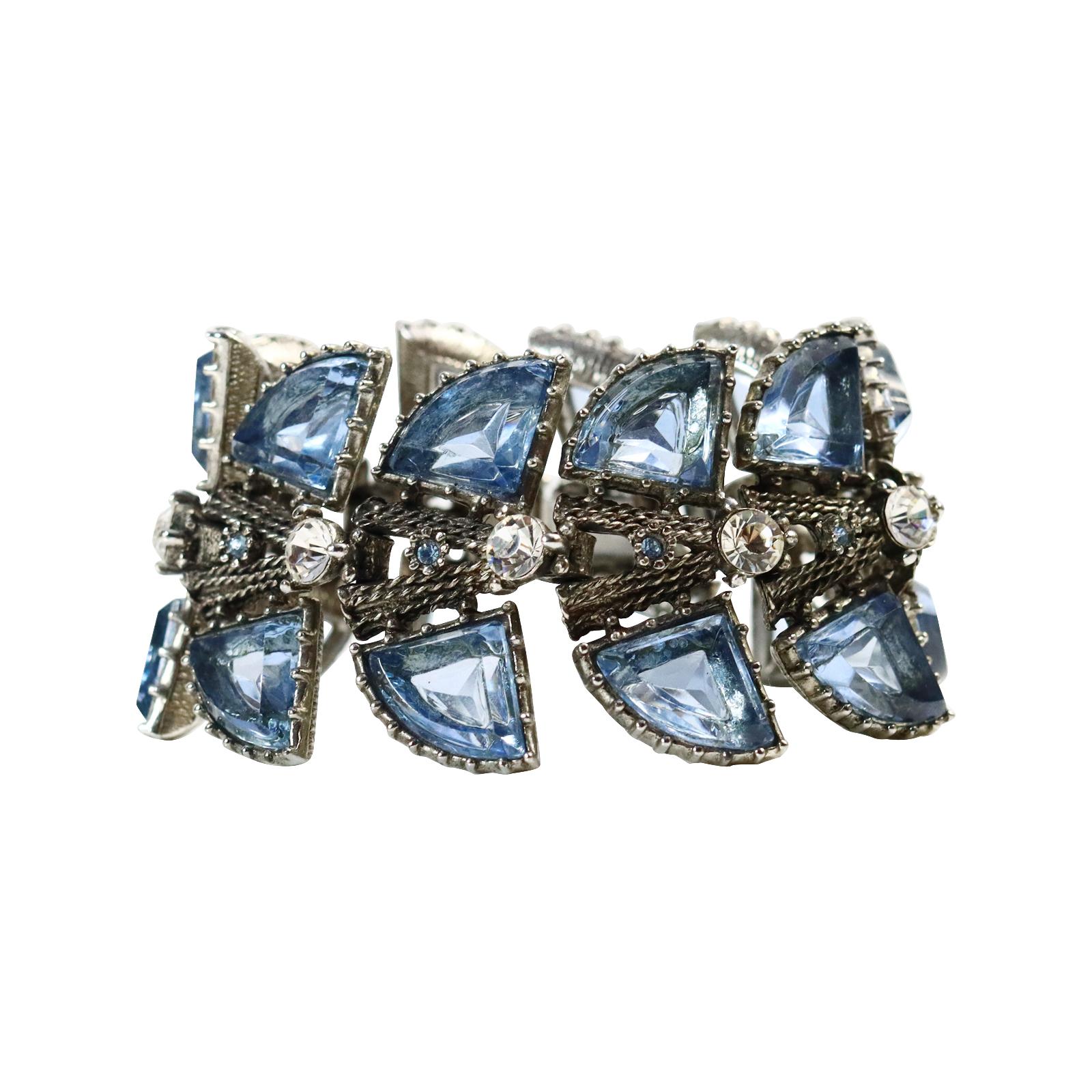 Vintage Diamate Blue Glass Japanned Bracelet, circa 1980s For Sale 2