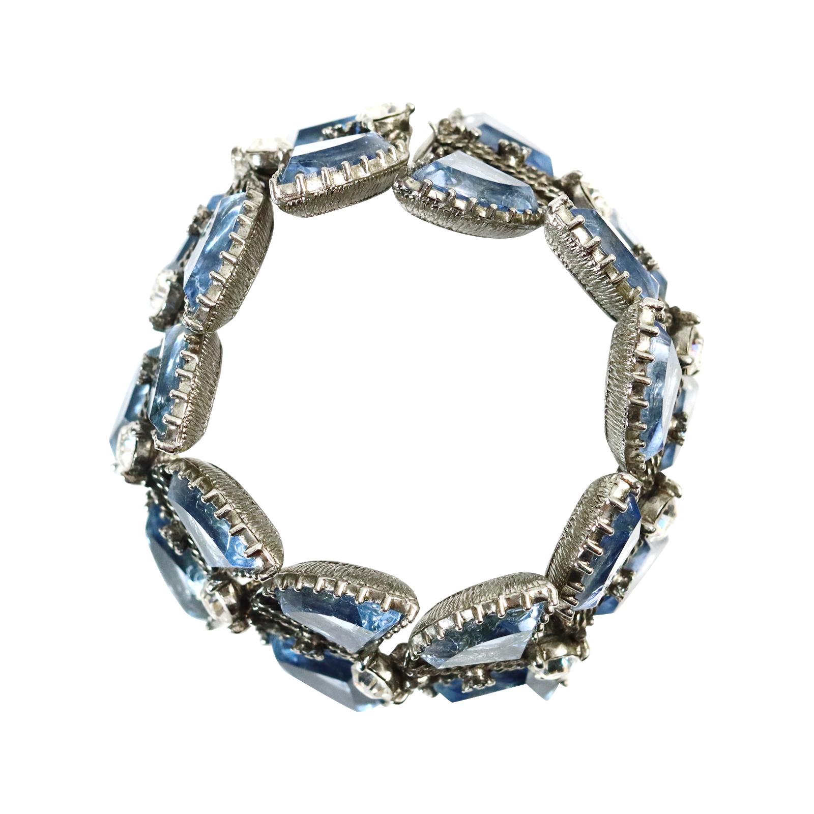 Vintage Diamate Blue Glass Japanned Bracelet, circa 1980s For Sale 3