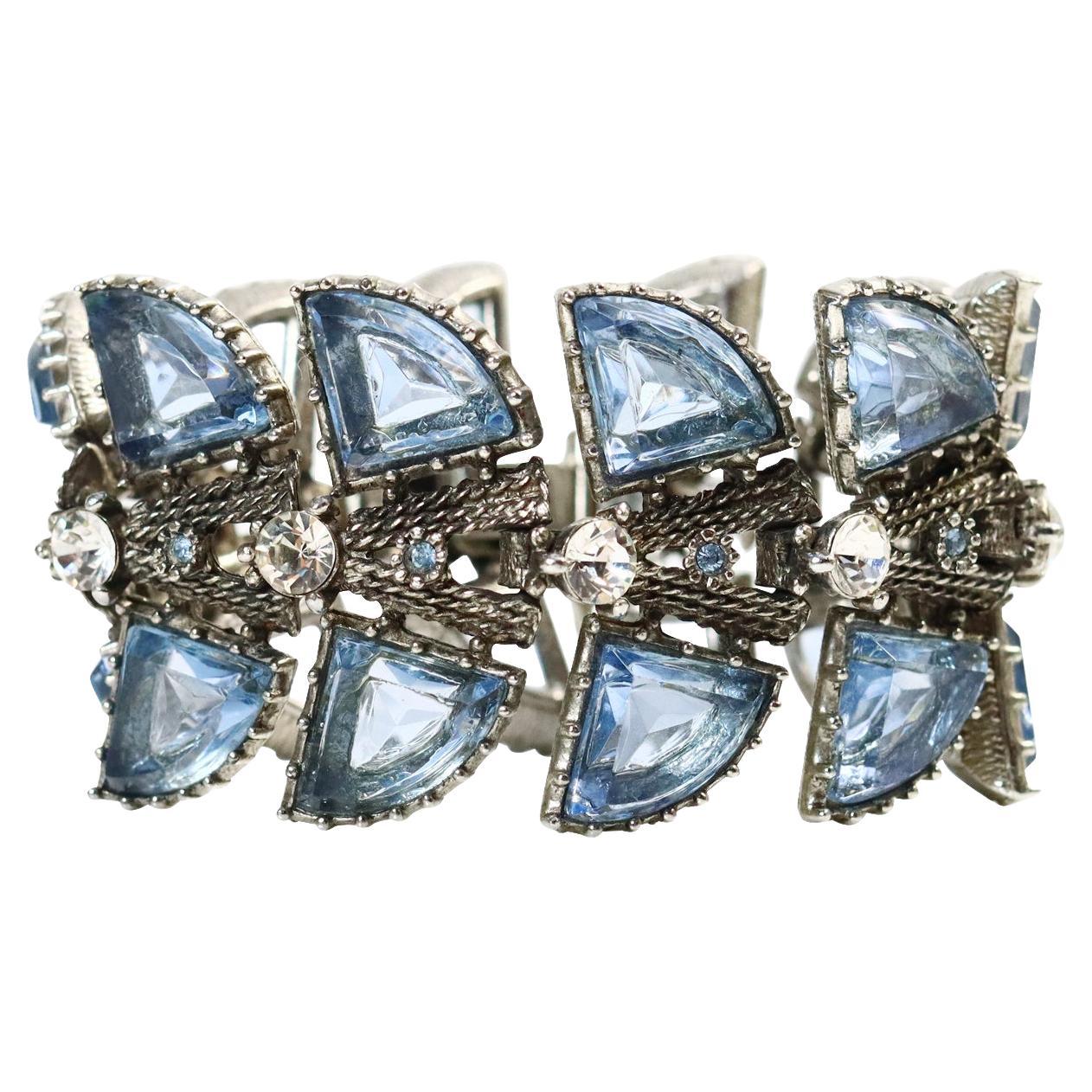 Vintage Diamate Blue Glass Japanned Bracelet, circa 1980s For Sale