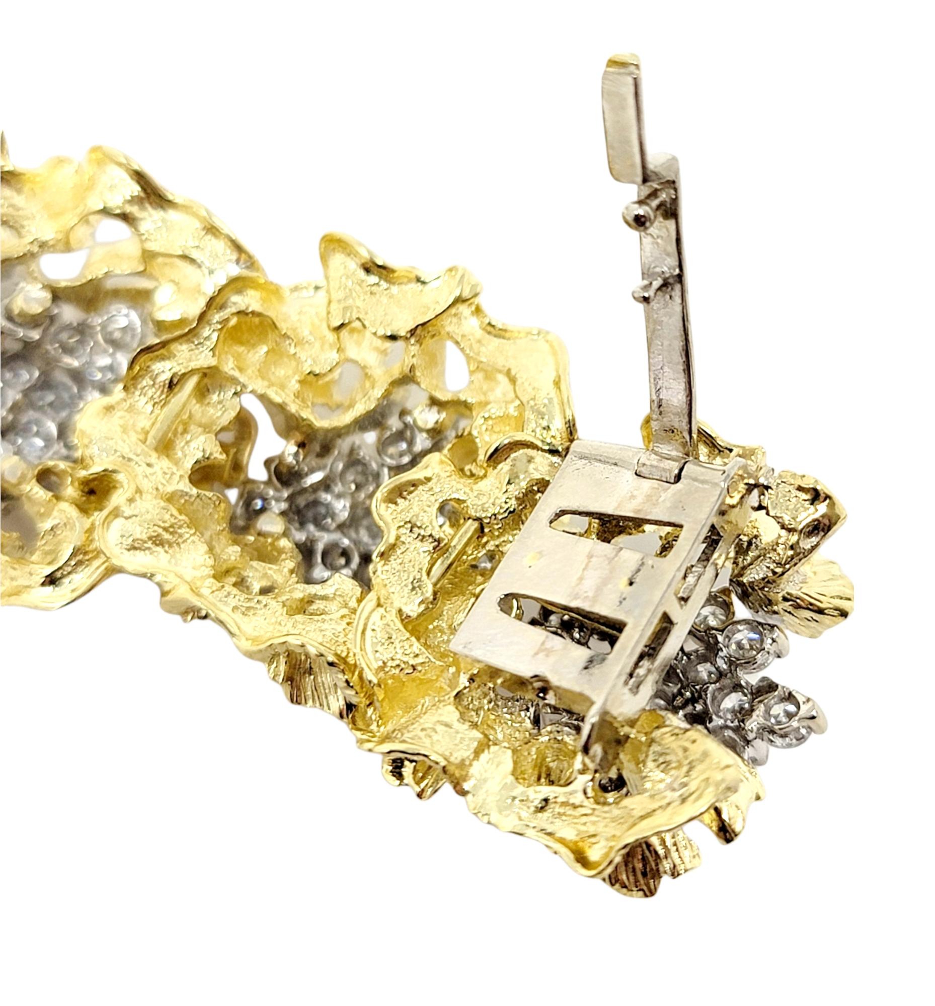 Vintage 10 Carats Flower Diamond Clusters 18 Karat Yellow Gold Links Bracelet 8