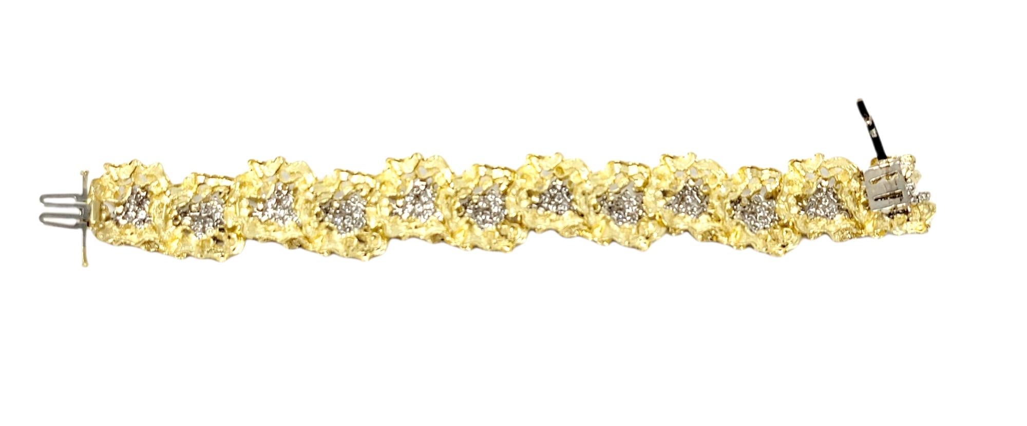 Vintage 10 Carats Flower Diamond Clusters 18 Karat Yellow Gold Links Bracelet 7
