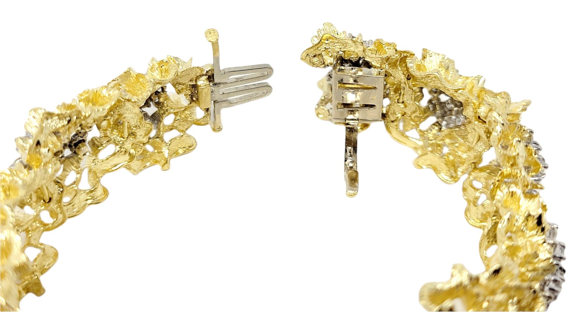 Vintage 10 Carats Flower Diamond Clusters 18 Karat Yellow Gold Links Bracelet 9
