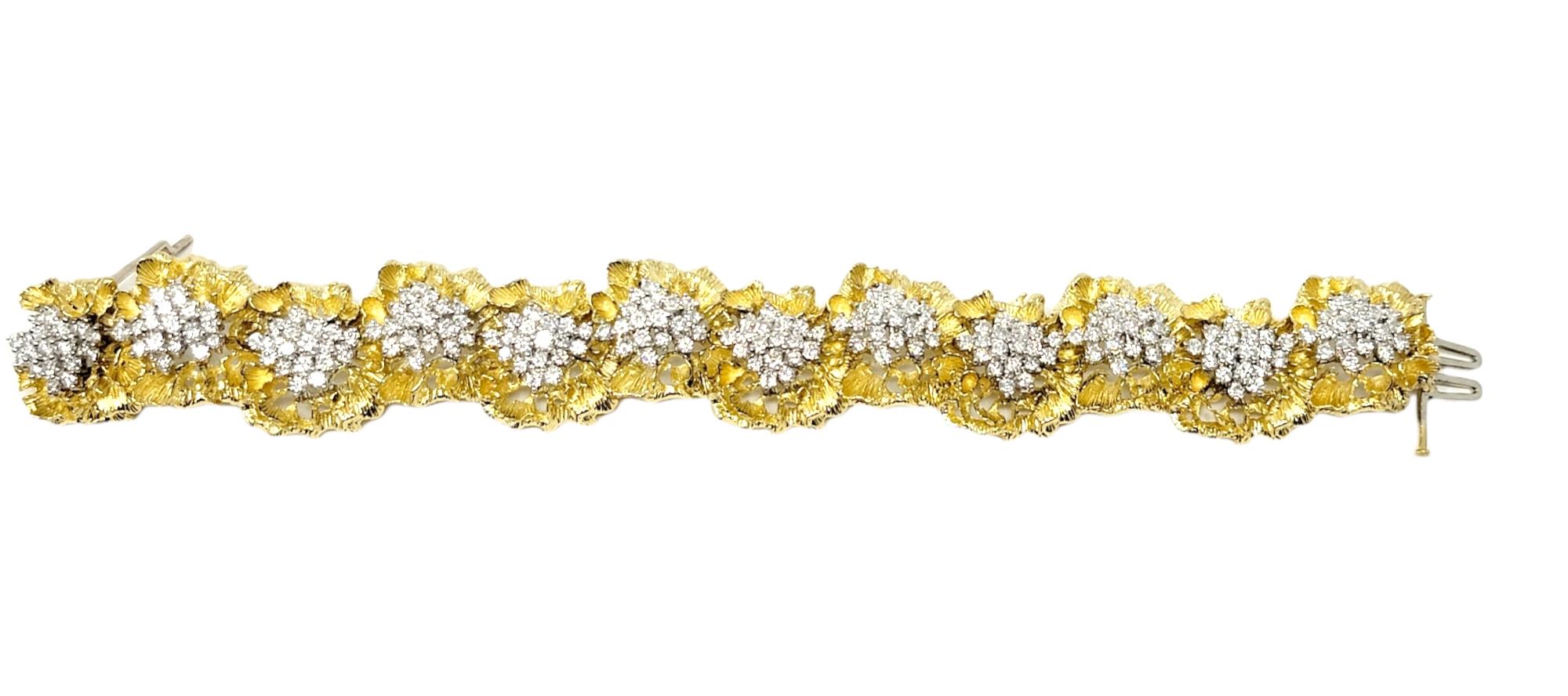 Vintage 10 Carats Flower Diamond Clusters 18 Karat Yellow Gold Links Bracelet 1