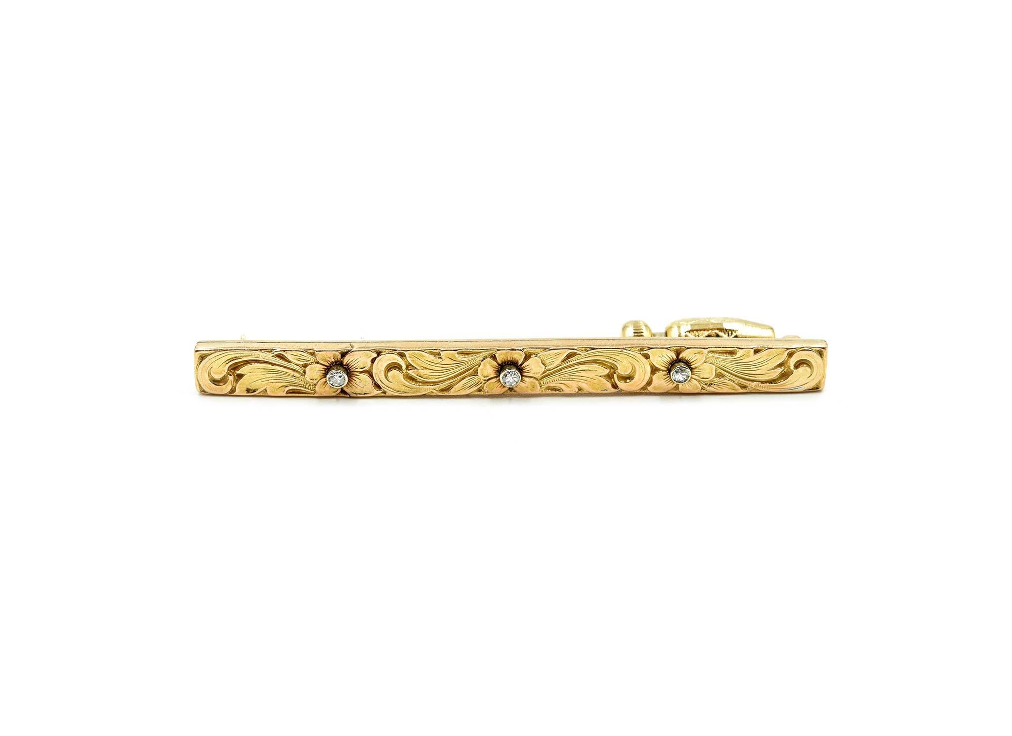 Vintage Diamond 10 Karat Yellow Gold and Gold-Plated Pin In Excellent Condition For Sale In Scottsdale, AZ