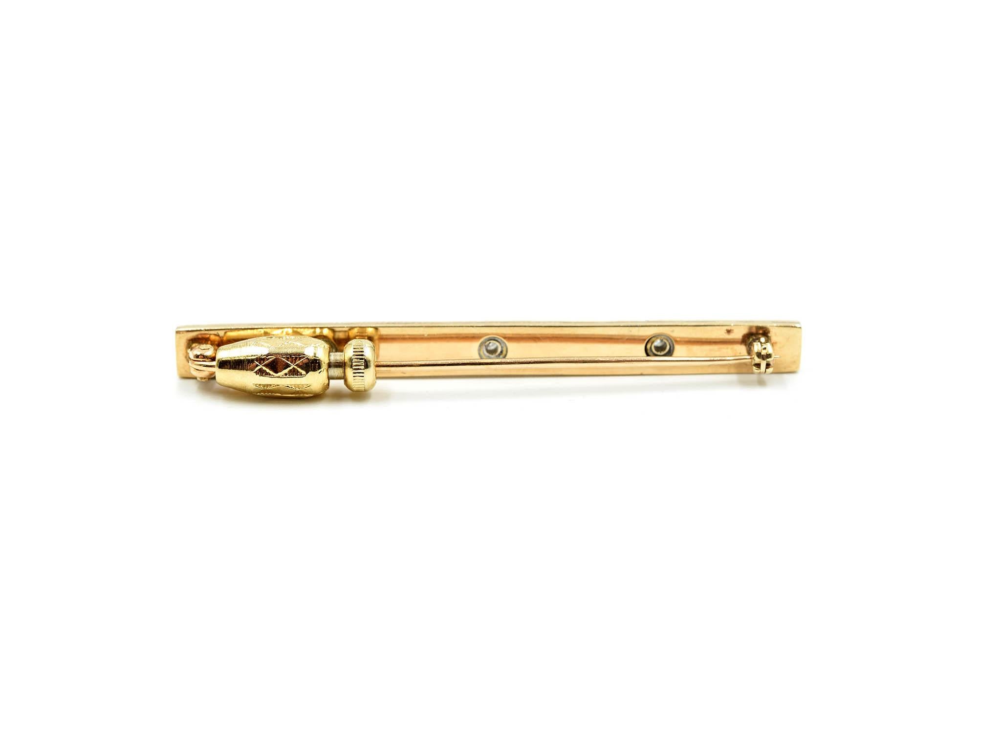 Women's or Men's Vintage Diamond 10 Karat Yellow Gold and Gold-Plated Pin For Sale