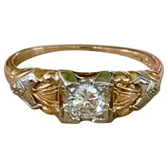 Vintage Diamond 14-18 Karat Yellow and White Gold Ring - Size 5