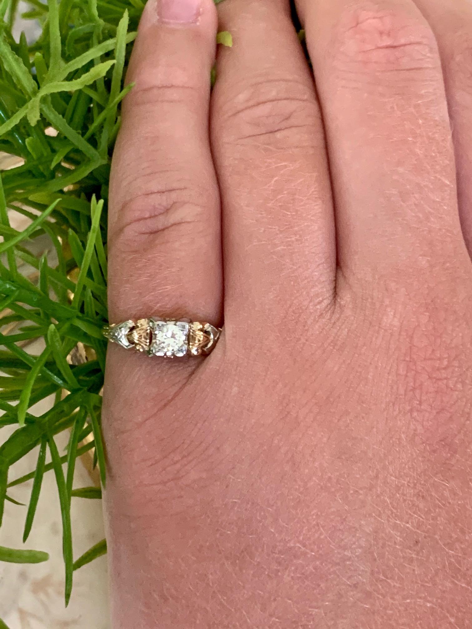 Vintage Diamant 14-18 Karat Gelb- und Weißgold Ring - Größe 5 5