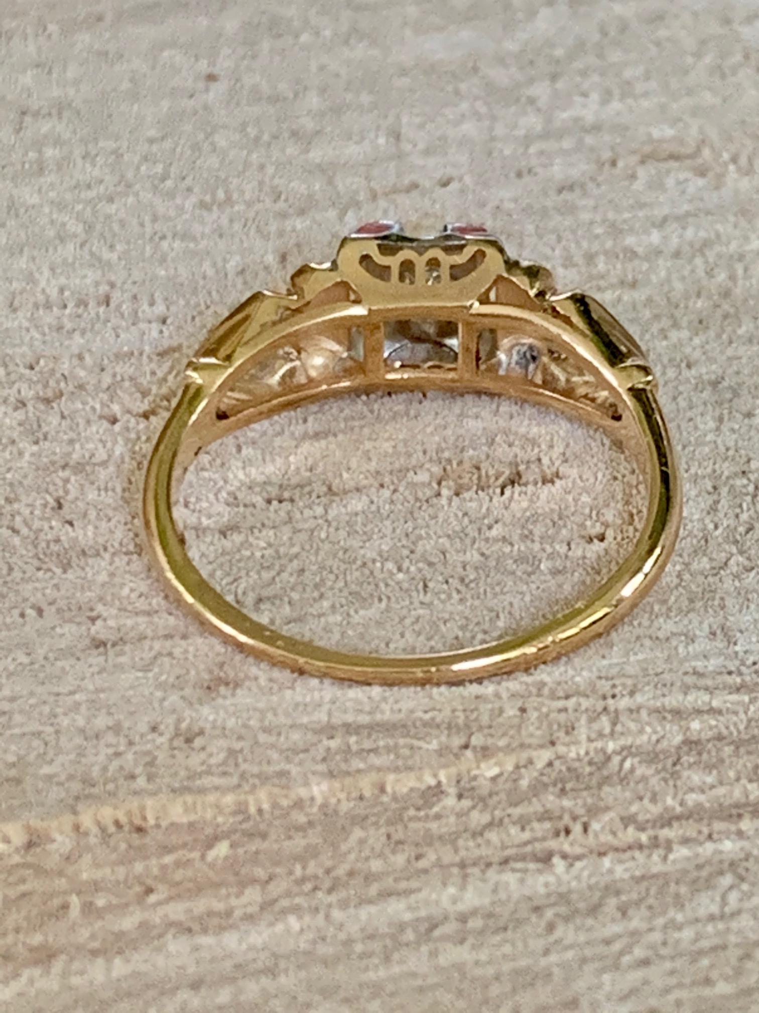 Vintage Diamant 14-18 Karat Gelb- und Weißgold Ring - Größe 5 (Brillantschliff)