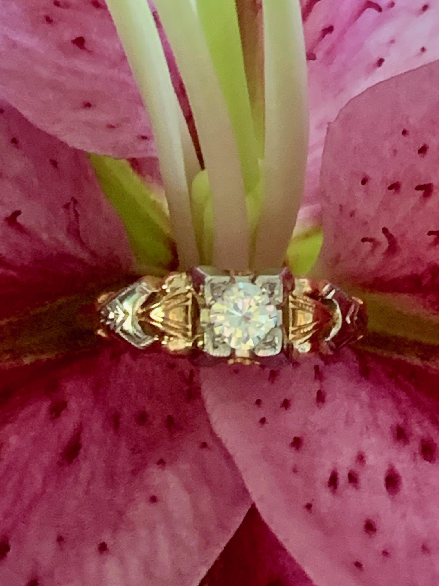 Vintage Diamant 14-18 Karat Gelb- und Weißgold Ring - Größe 5 Damen