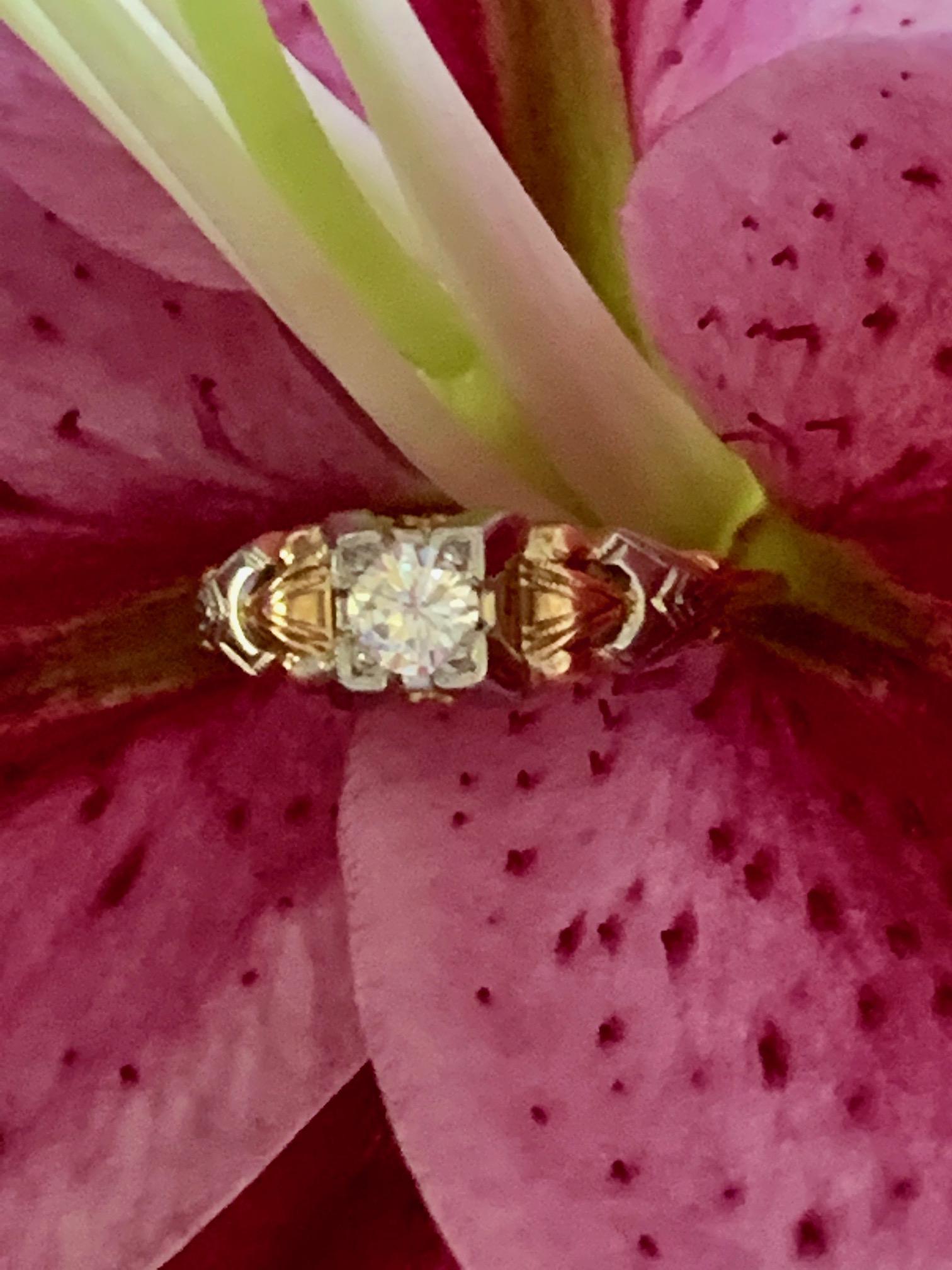 Vintage Diamant 14-18 Karat Gelb- und Weißgold Ring - Größe 5 1