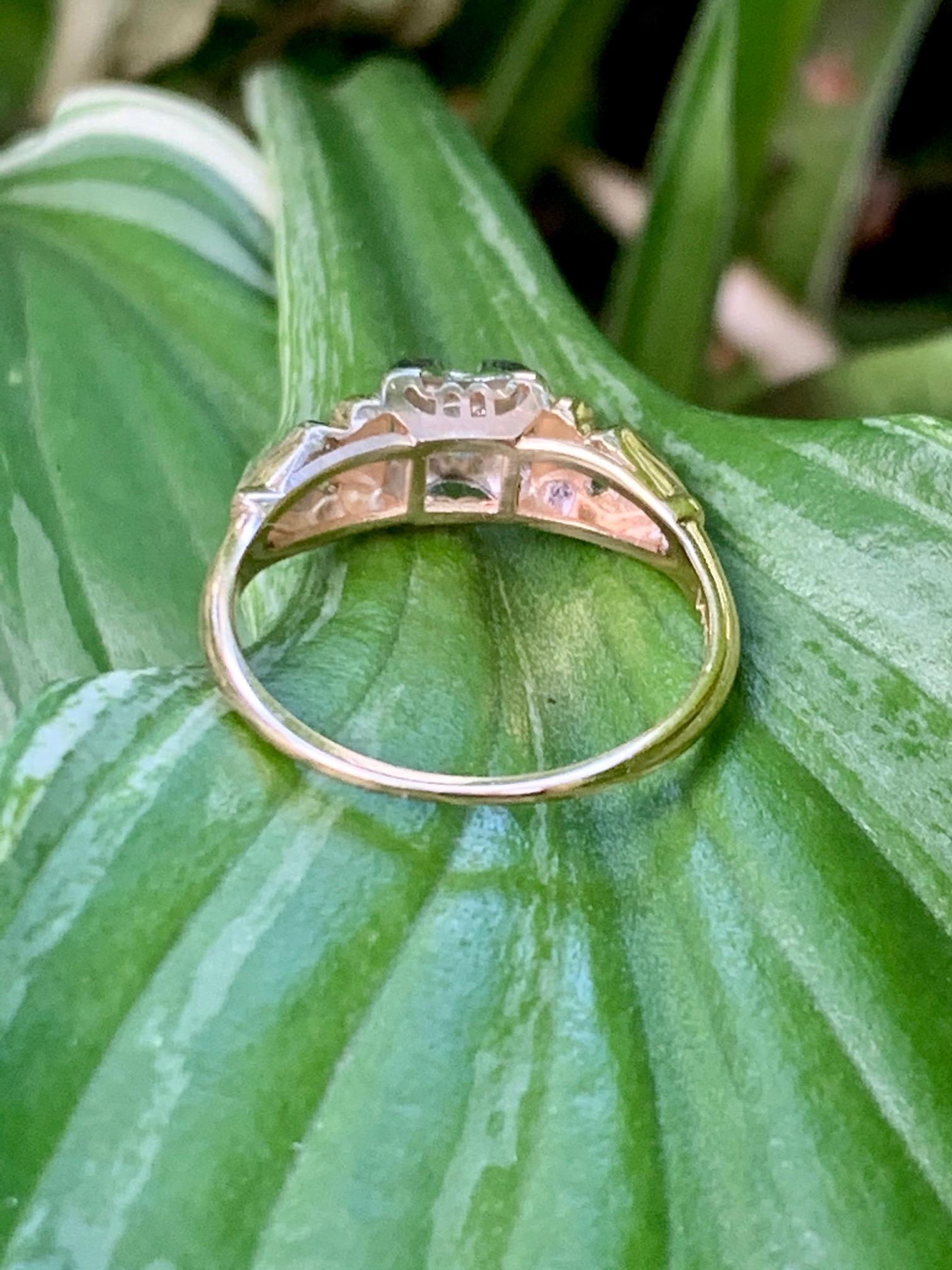 Vintage Diamant 14-18 Karat Gelb- und Weißgold Ring - Größe 5 2