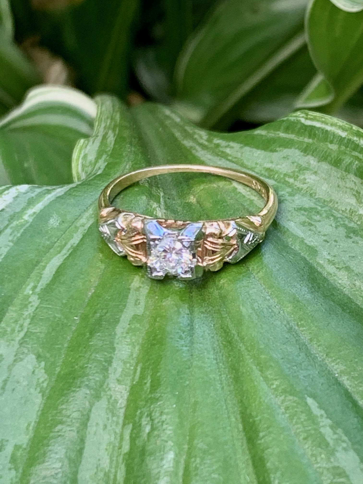 Vintage Diamant 14-18 Karat Gelb- und Weißgold Ring - Größe 5 3