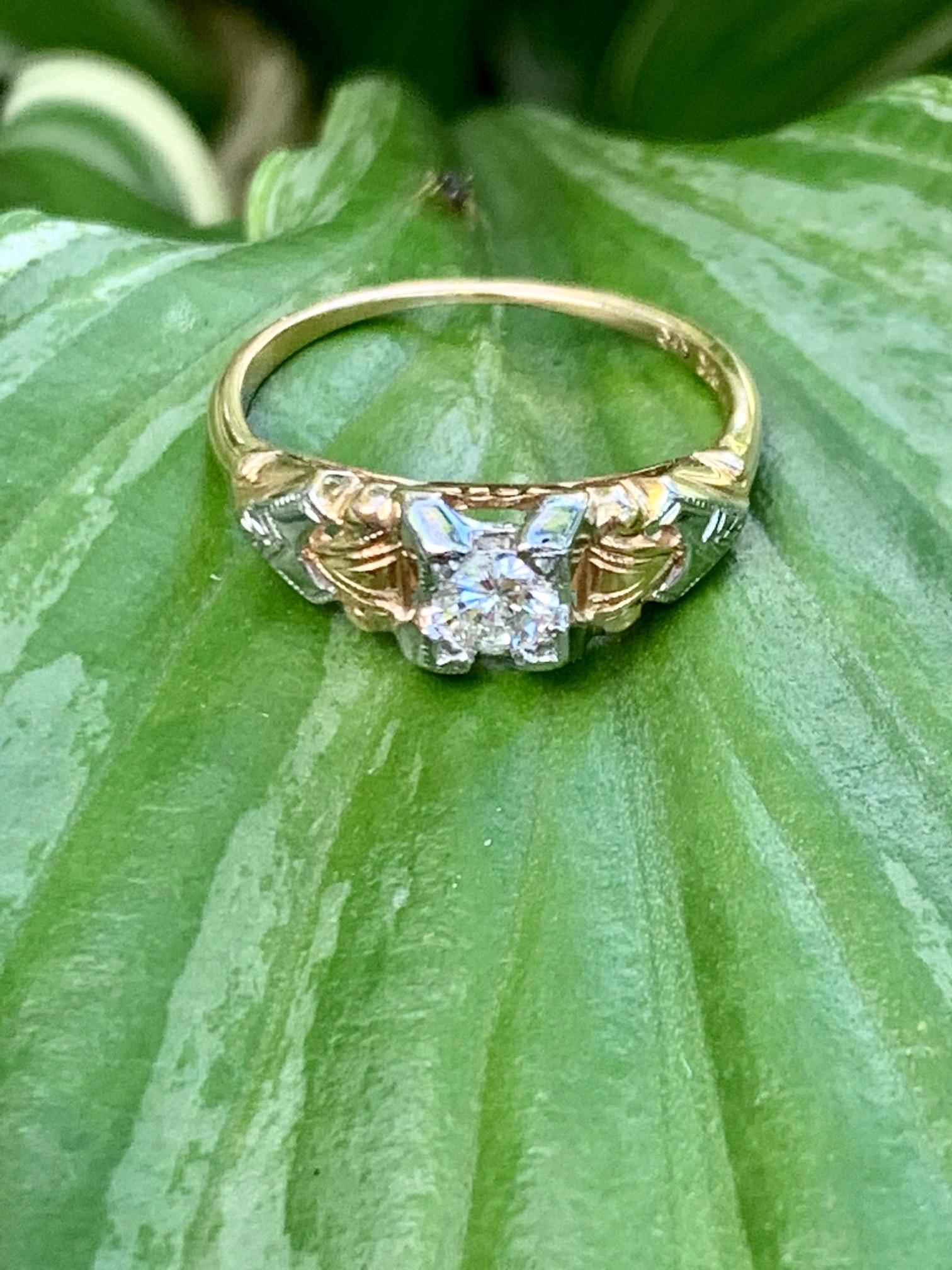 Vintage Diamant 14-18 Karat Gelb- und Weißgold Ring - Größe 5 4