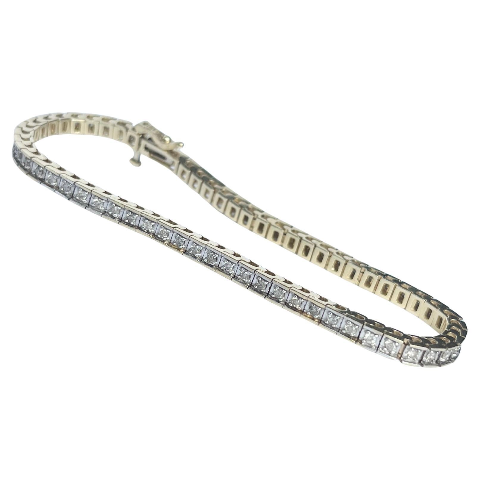 Bracelet vintage en or et platine avec diamants de 14 carats